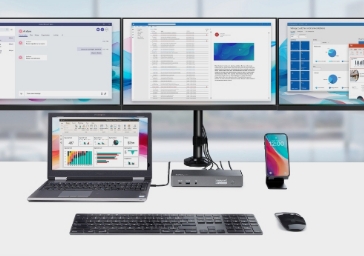 Workstation with laptop, docking station and monitors