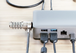 Close up of K-slot to secure laptop docking station