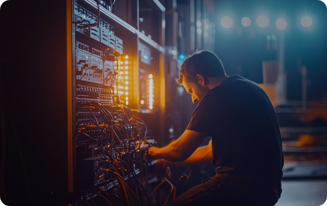AV technician working at an event
