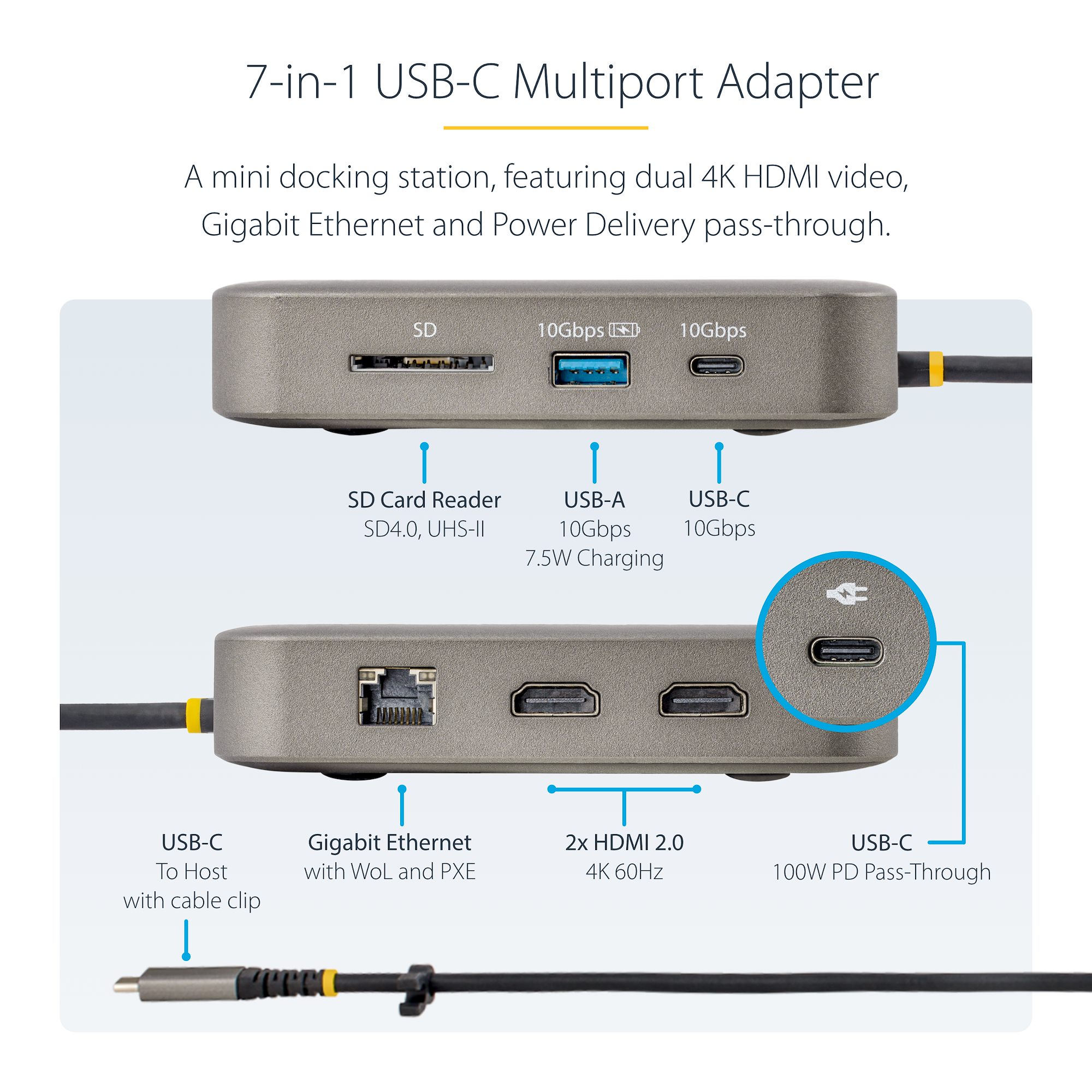 USB C Multiport Adapter Dual 4K HDMI, PD - USB-C Multiport Adapters, Universal Laptop Docking Stations