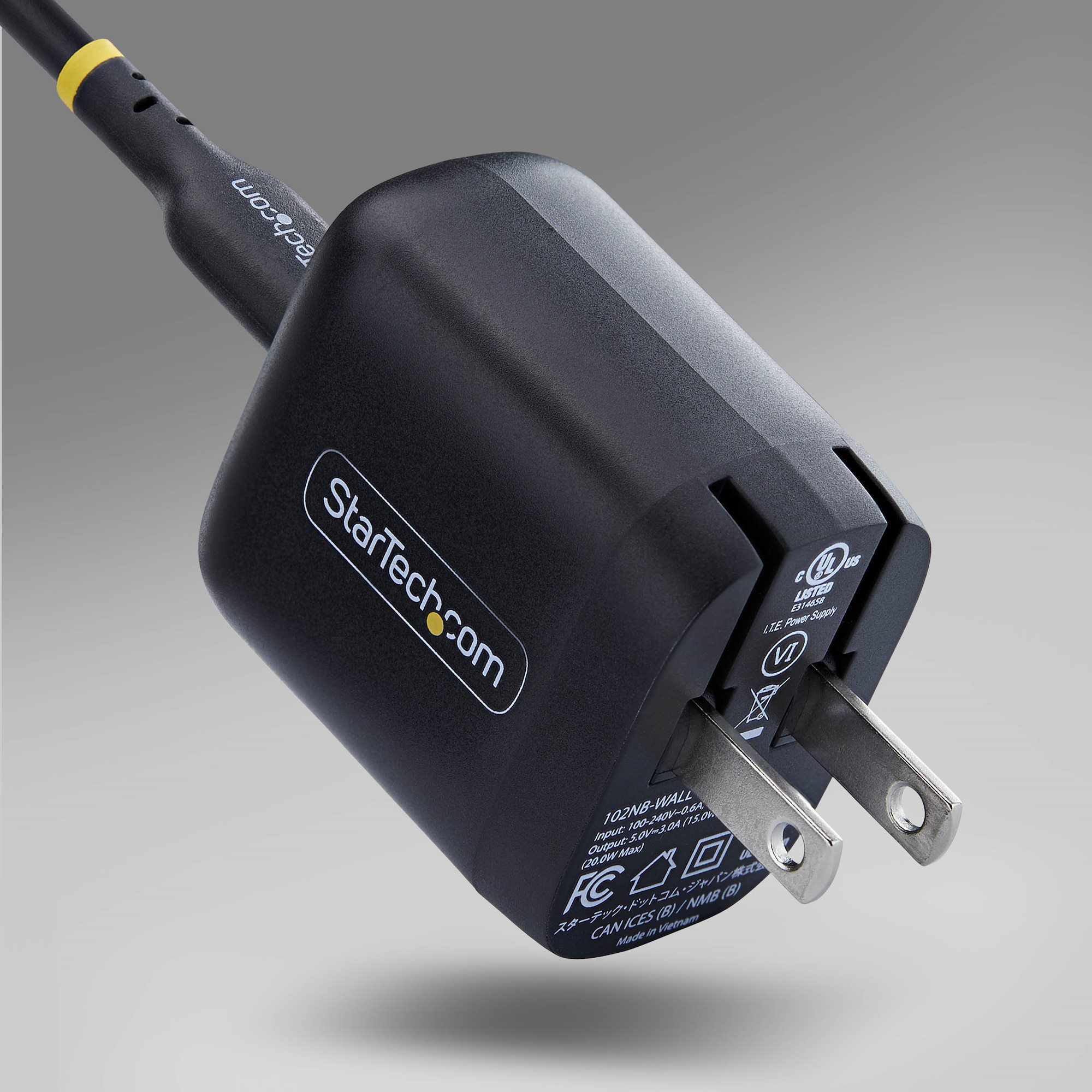 1ポートUSB-C、最大20W、PD対応（5V/9V）、ブラック。USB機器用充電器