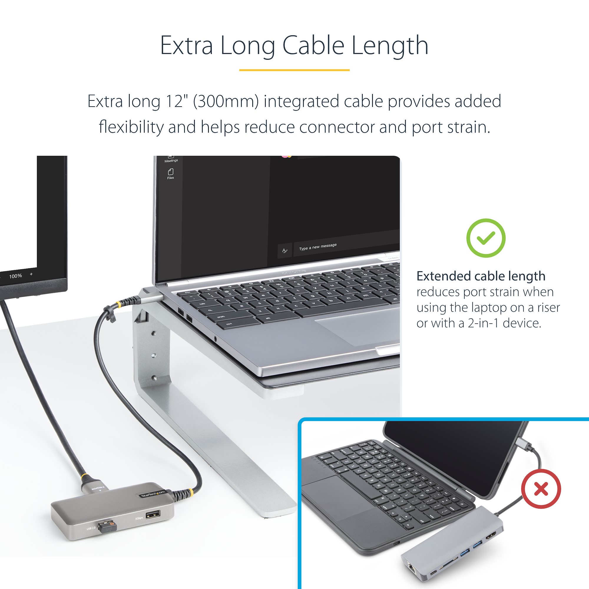 StarTech.com Adaptateur Multiport USB C, Double HDMI - Hub USB 3.1 10 Gbps  à 2 Ports, HDR10, Câble de 35cm, 100W USB PD Passthrough, GbE, SD 