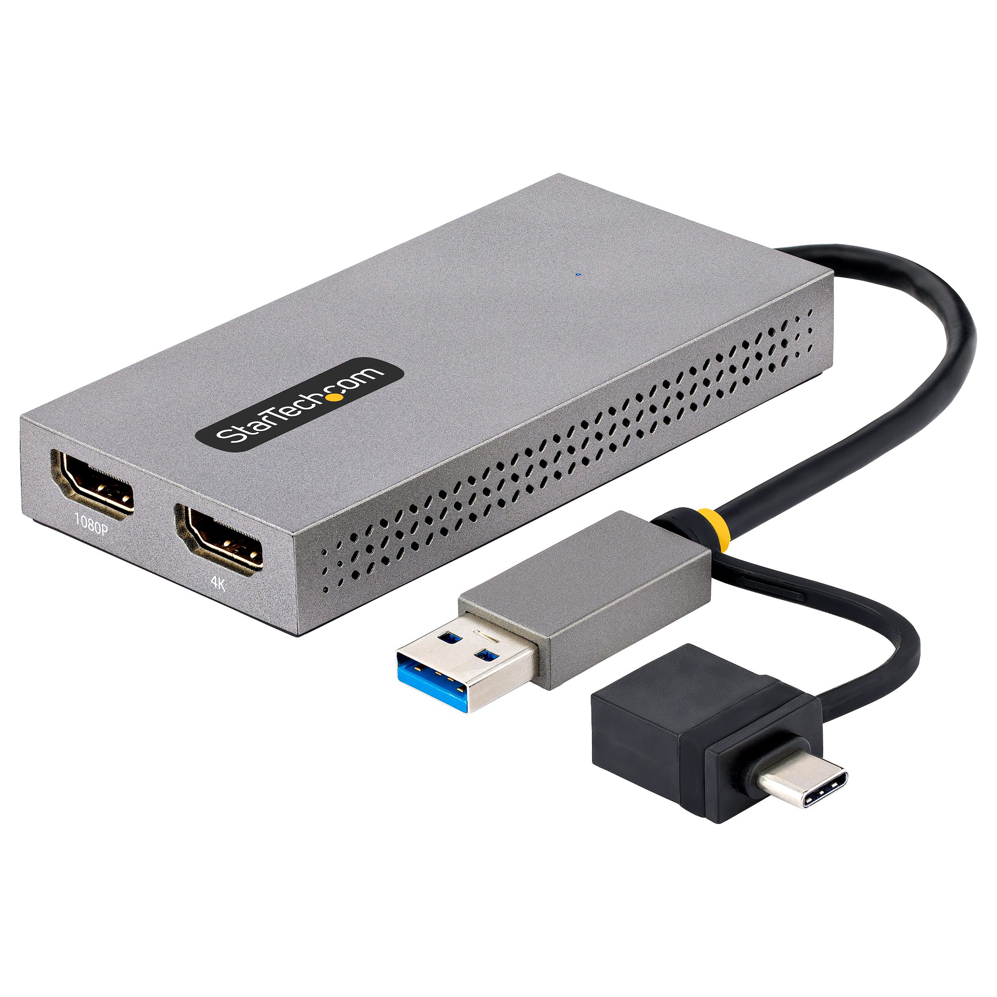 Adaptateur USB vers Double HDMI - USB A/C vers 2 Écrans HDMI (1x 4K30Hz, 1x  1080p) - Dongle Intégré USB-A vers C, Câble de 11cm - Adaptateur USB 3.0