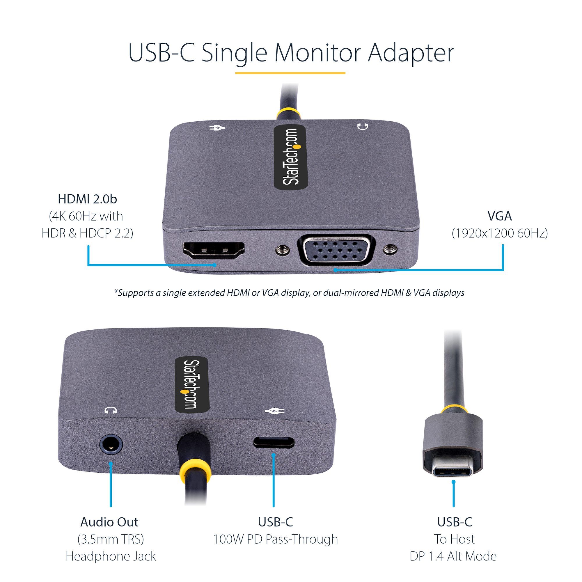 USB C Video Adapter HDMI/VGA, 4K HDR, PD - USB-Cビデオアダプタ