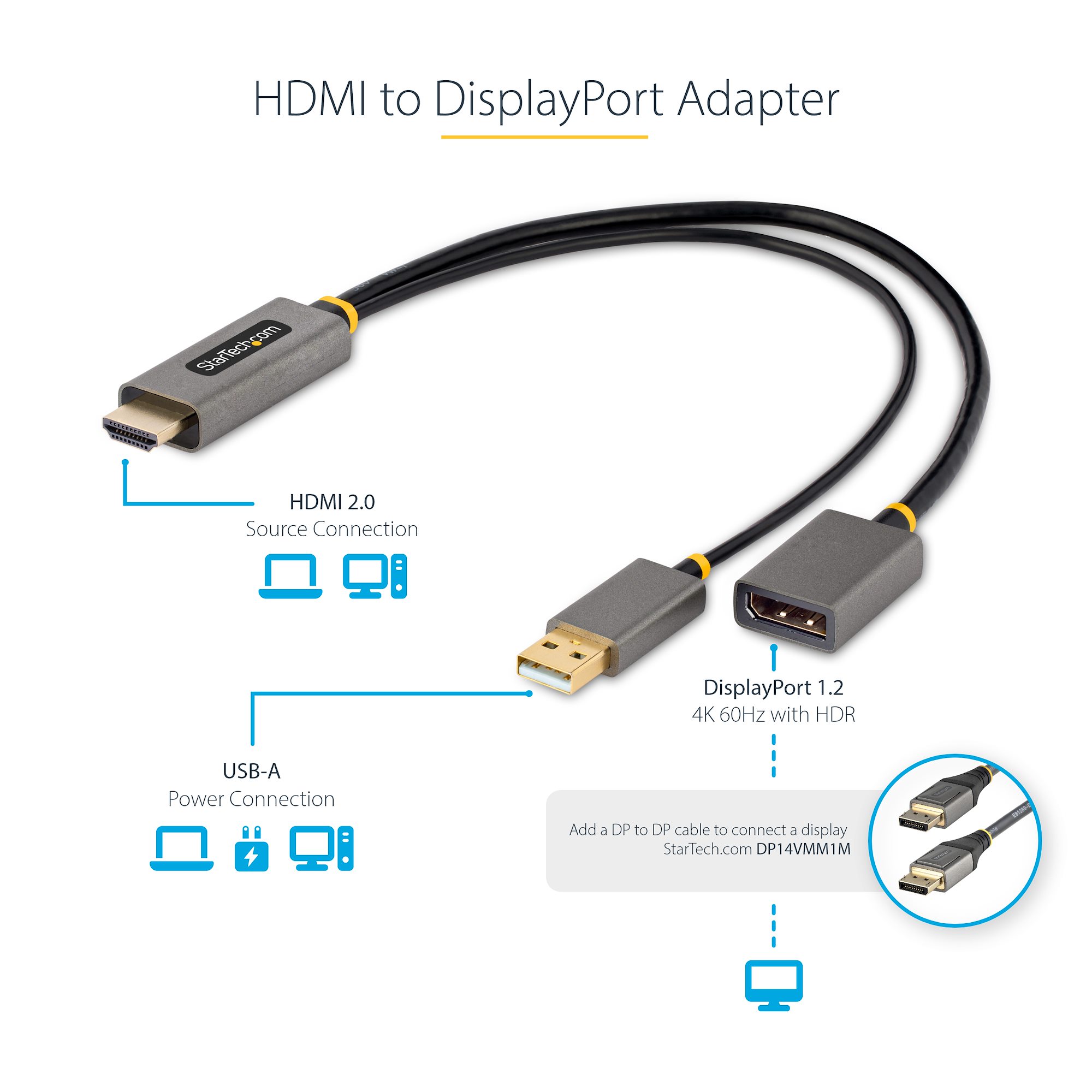 HDMI to DisplayPort Adapter, HDMI 4K60Hz - HDMI ＆ DVI ビデオアダプタ | 日本