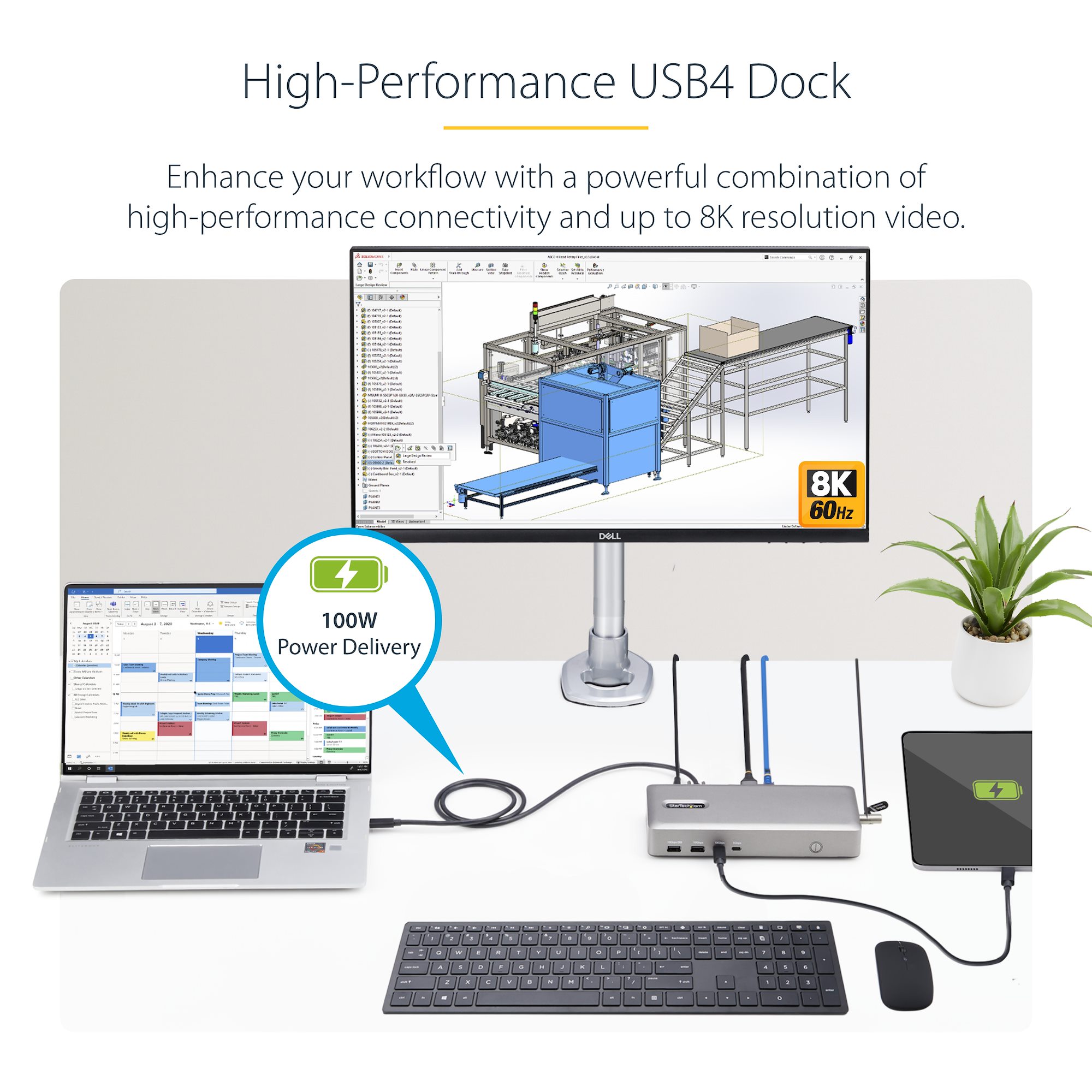 USB4 Docking Station, USB-C 40Gbps, Dual Video HDMI, Up to