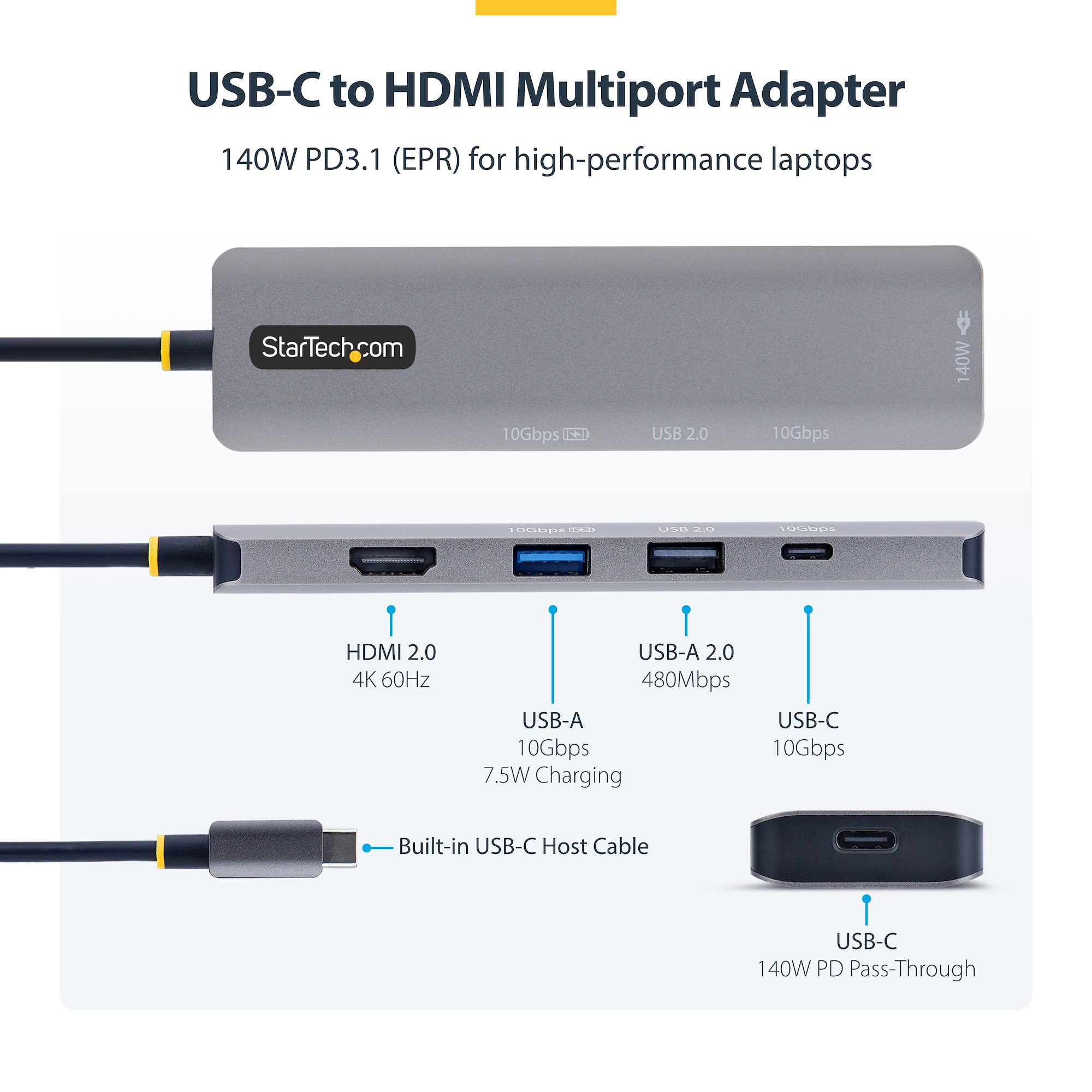 Turn a USB-C laptop into a workstation with 4K 60Hz HDMI, three