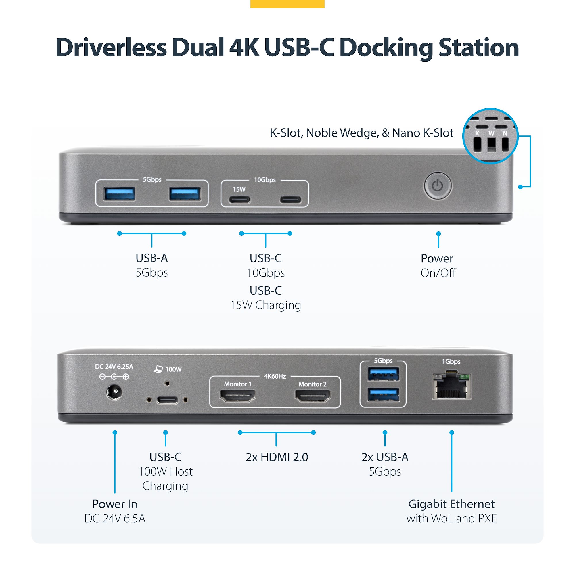 ドッキングステーション／USB-C接続／2画面／4K60Hz HDMI／100W PD／2x