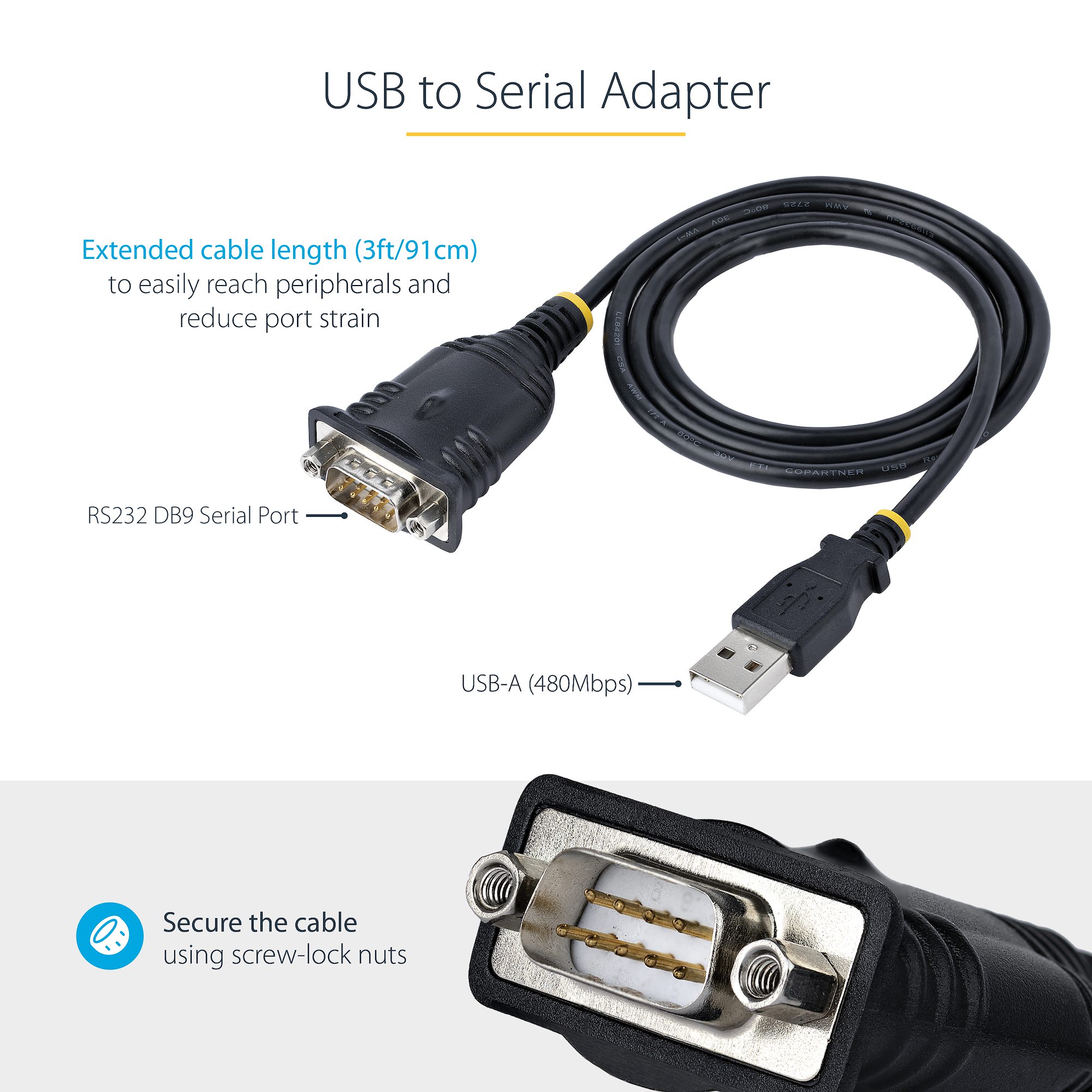 3ft USB to Serial Cable/RS232 Adapter - Serial & Adapters | StarTech.com
