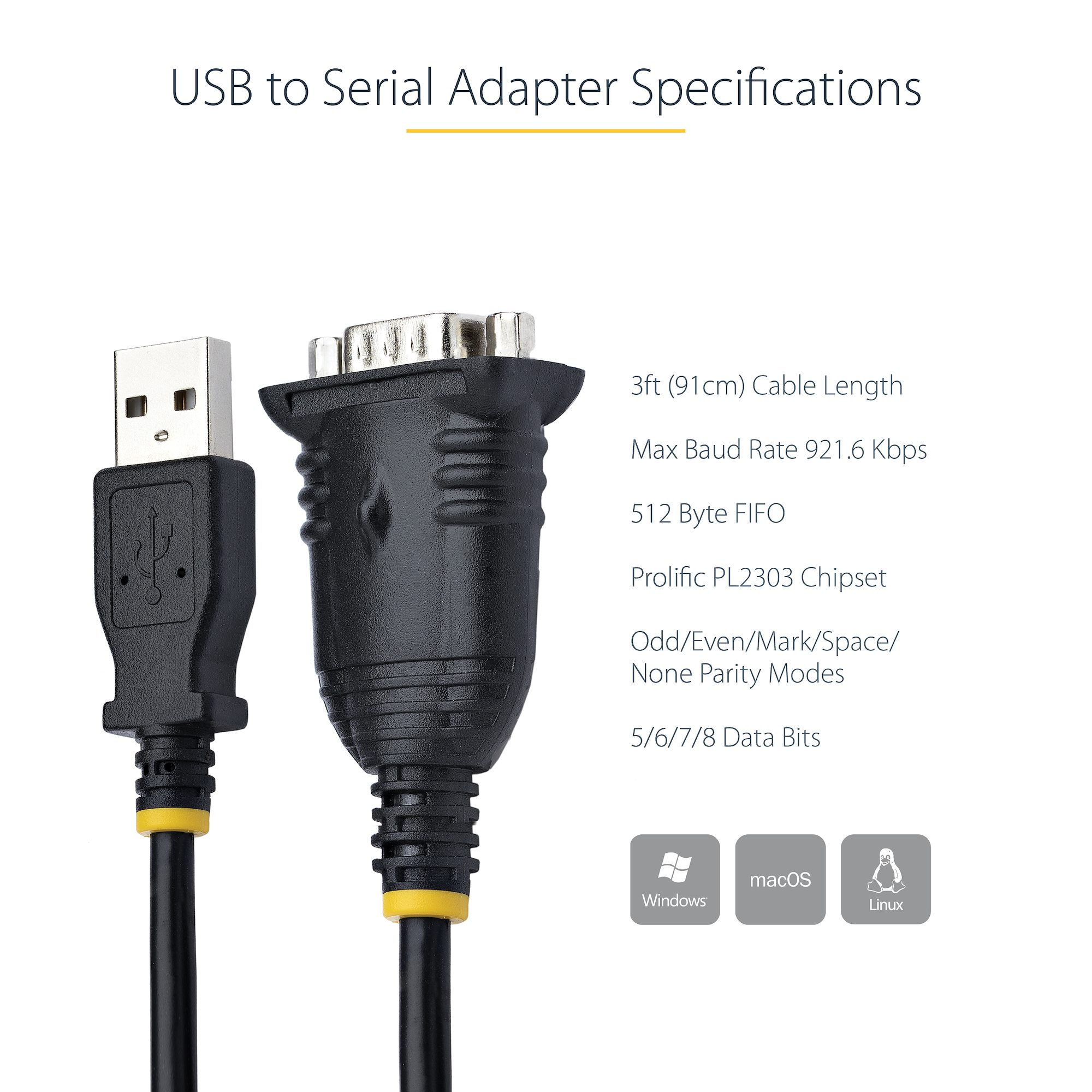 Cable Adaptador 1m USB Serie DB9 RS232 - Tarjetas y Adaptadores Serie | StarTech.com España