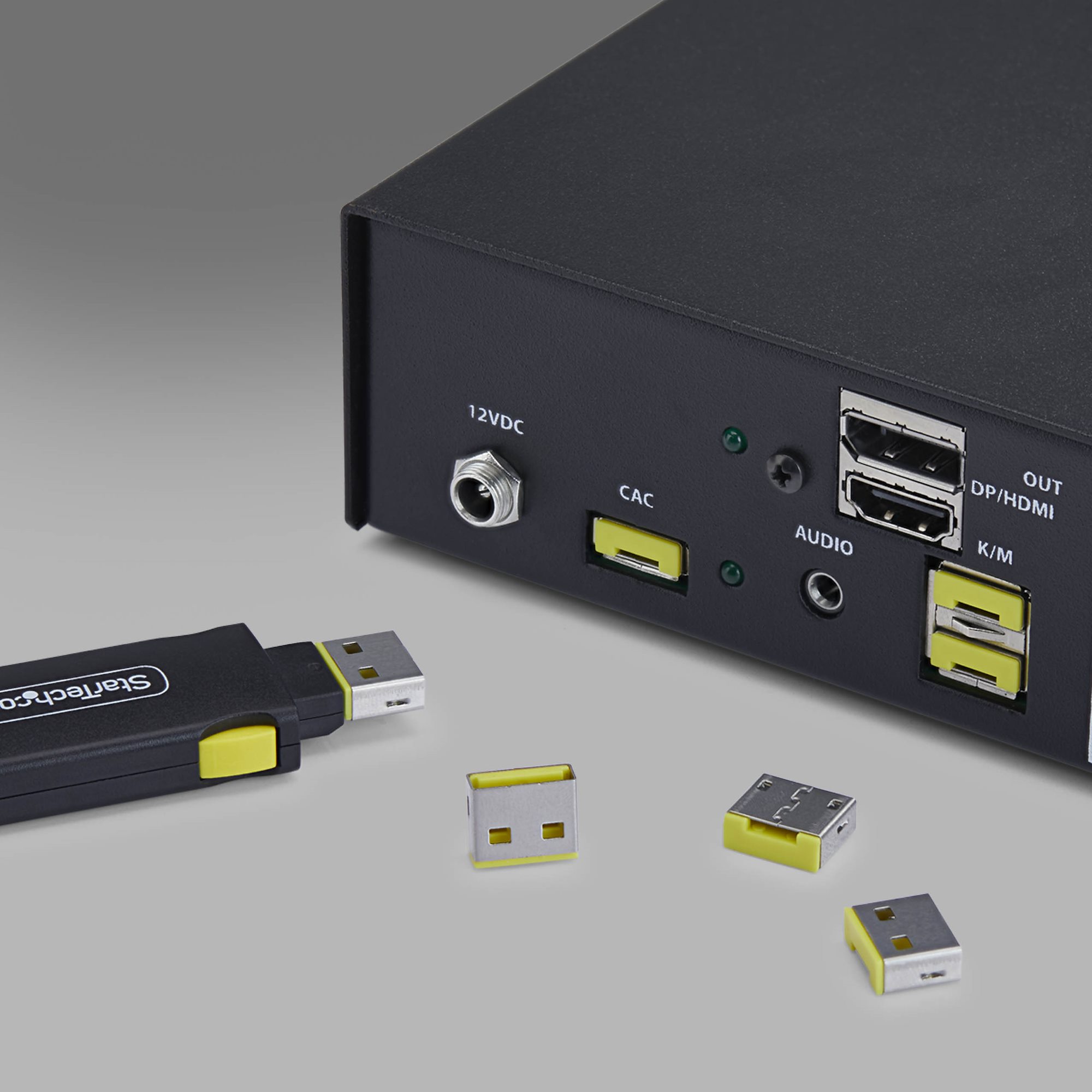 Block access to USB-A ports to deter unauthorized use or tampering