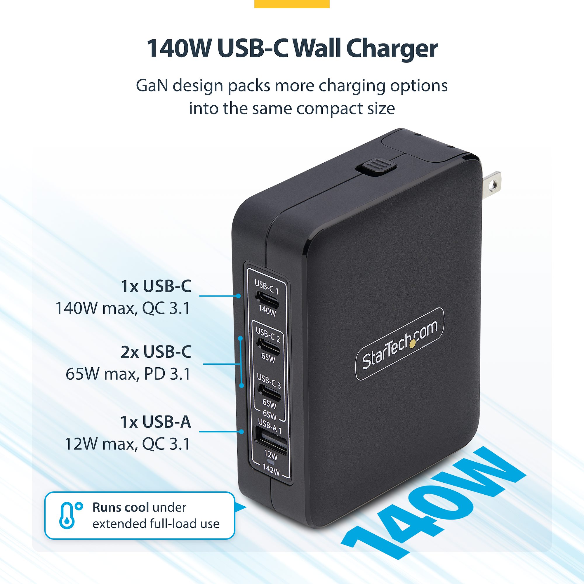 USB充電器／4ポート（3 USB-C +1 USB-A）／最大140W／PD 3.1対応／GaN