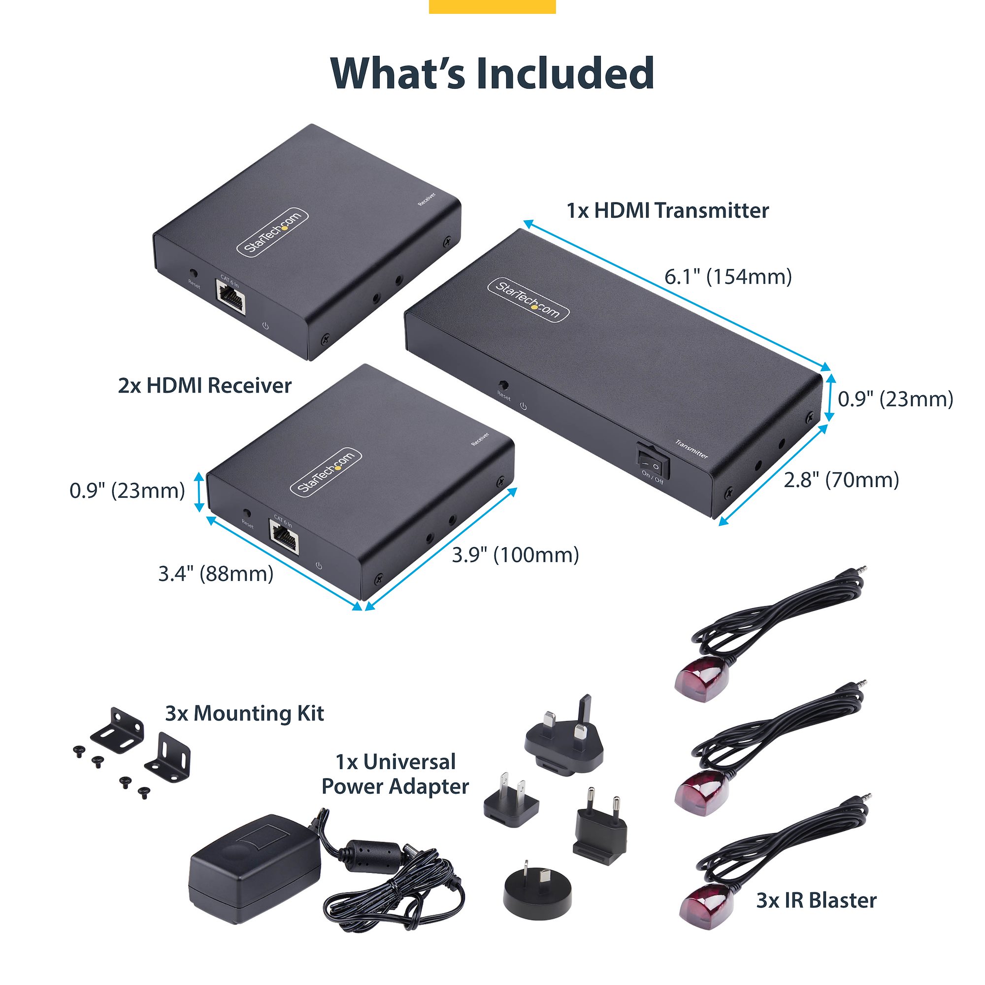 2-Port HDMI Extender and Splitter Over CAT6, 4K 60Hz, Up to 230ft