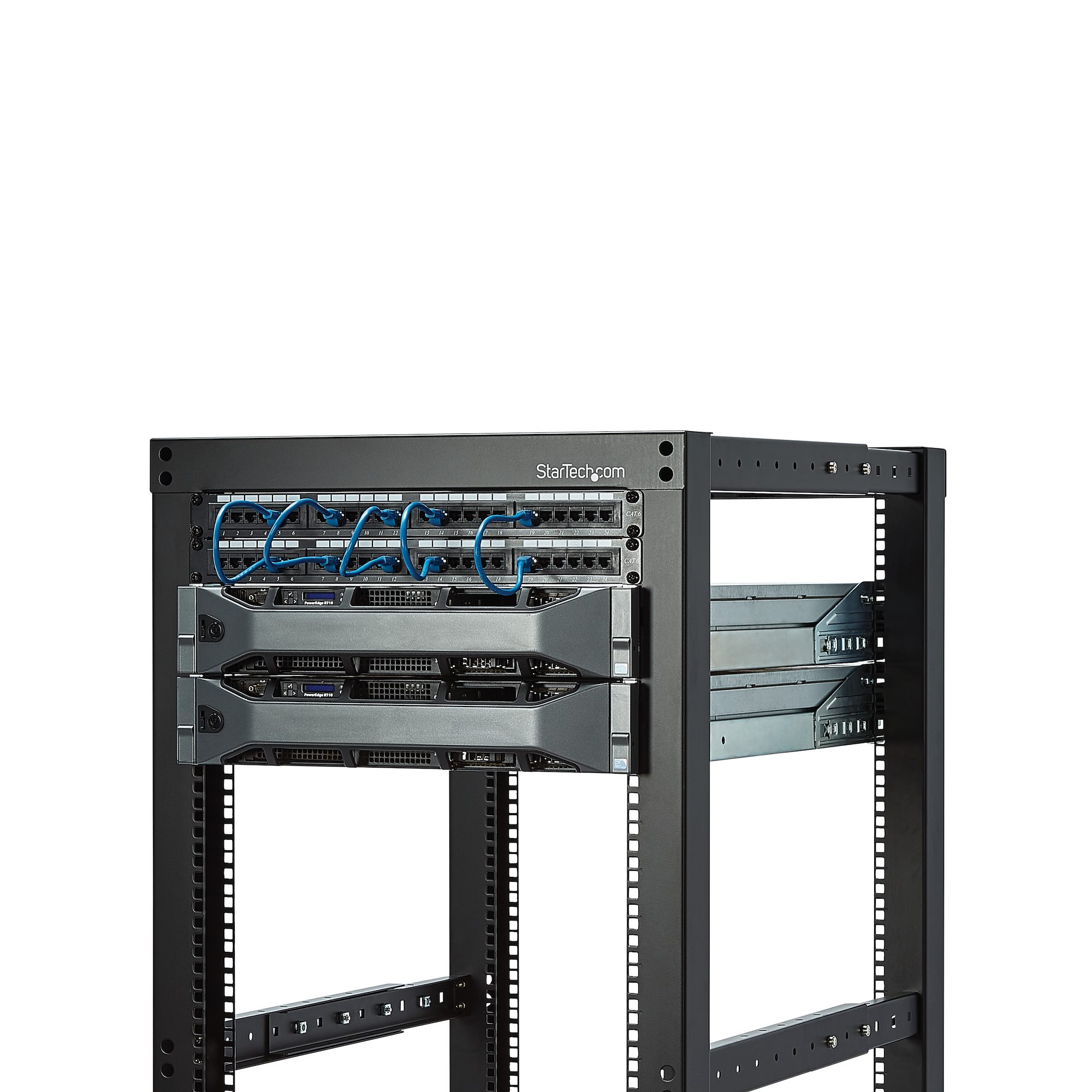 Sound Town ST4POF-A25U 25U Open Frame Server Rack – 4-Post, Adjustable Depth, Black Plywood