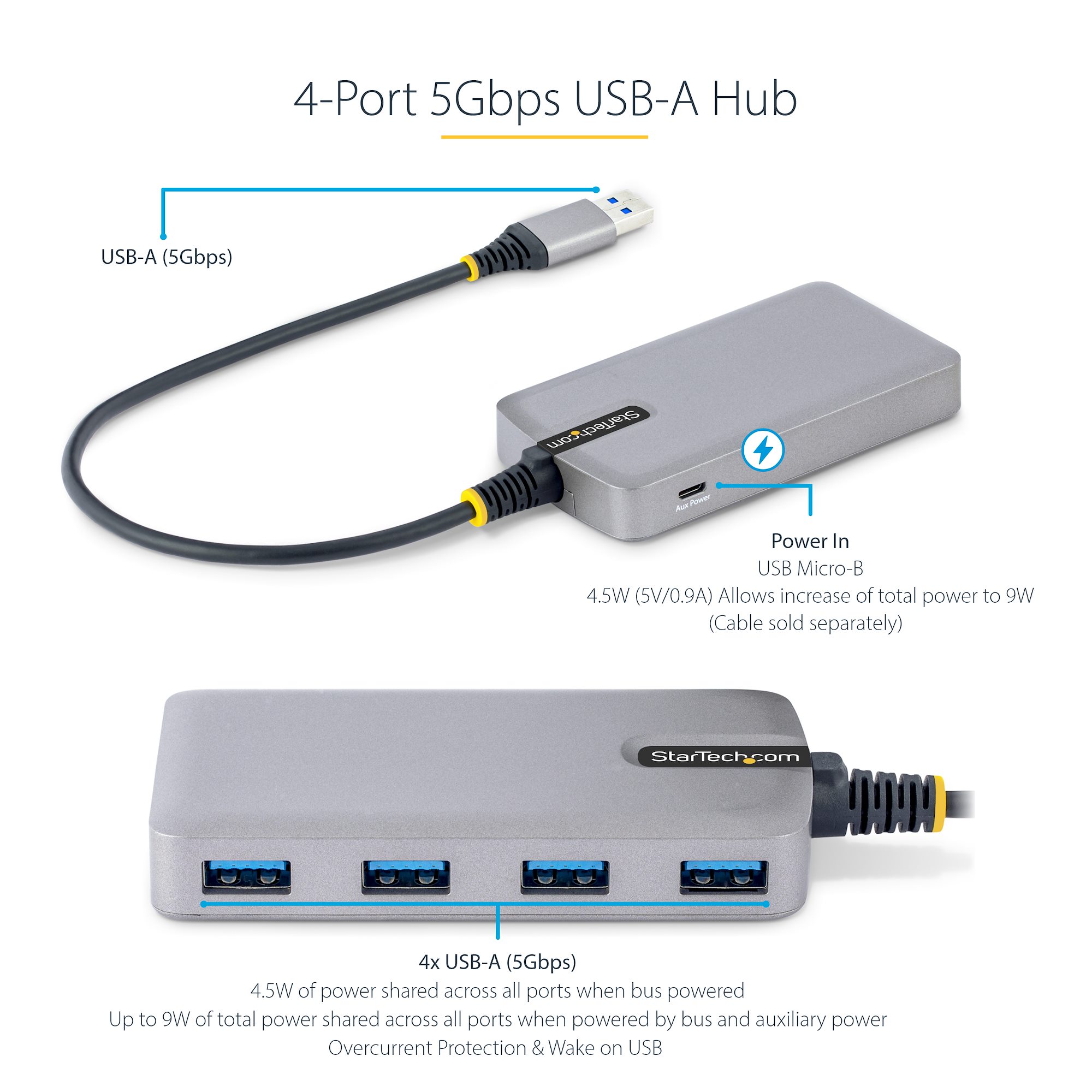 StarTech.com 3-Port USB Hub with Ethernet, 3x USB-A Ports, Gigabit Ethernet  RJ45, USB 3.0 5Gbps, Bus-Powered, USB Hub w/ GbE and 1ft/30cm Long Cable
