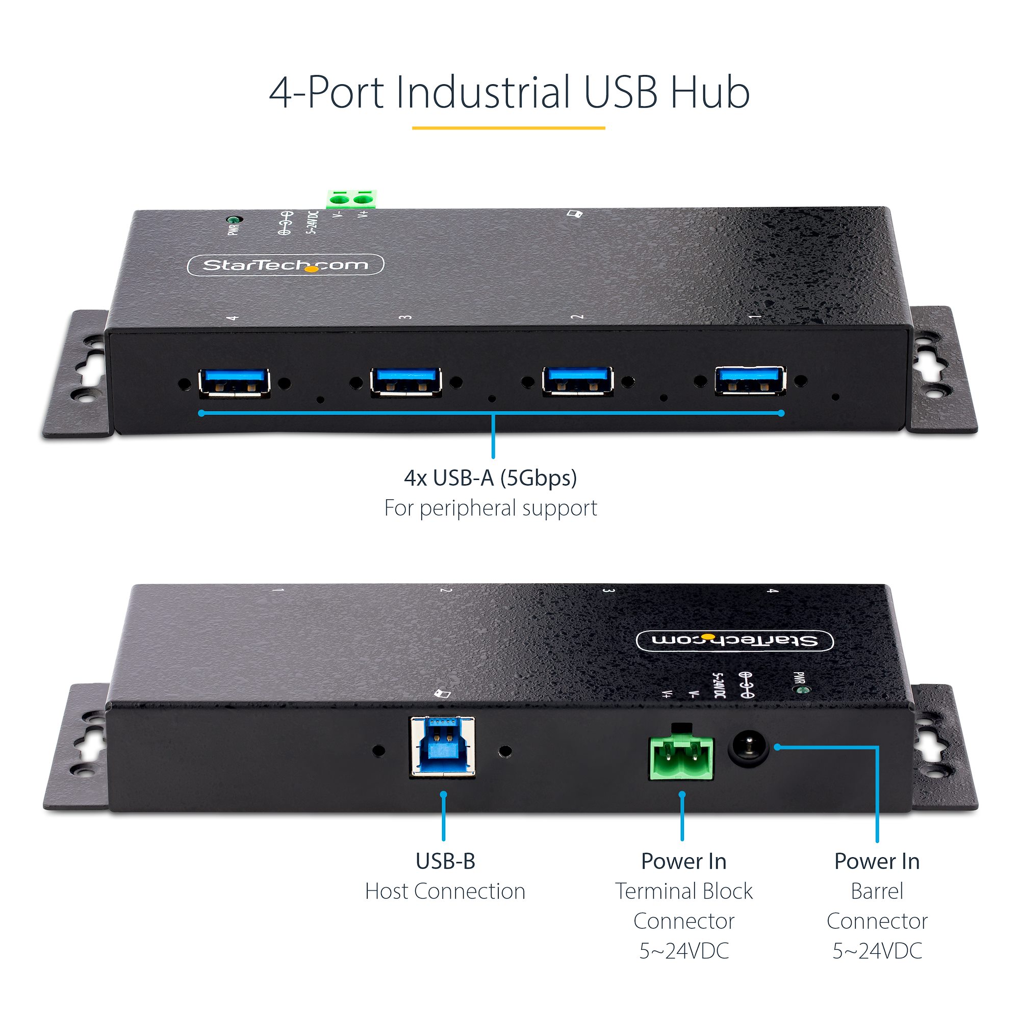 4-Port Industrial USB 3.0 5Gbps Hub - Rugged USB Hub w/ ESD and Surge  Protection - DIN/Wall/Desk Mountable USB-A Hub - USB Expander w/Locking  Ports