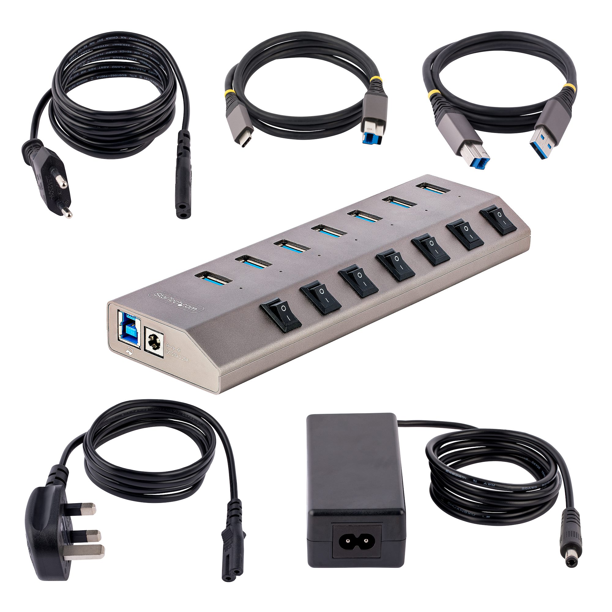 HUB USB 3.0 à 7 ports avec prise d'alimentation pour interrupteur  individuel - noir - PrimeCables®