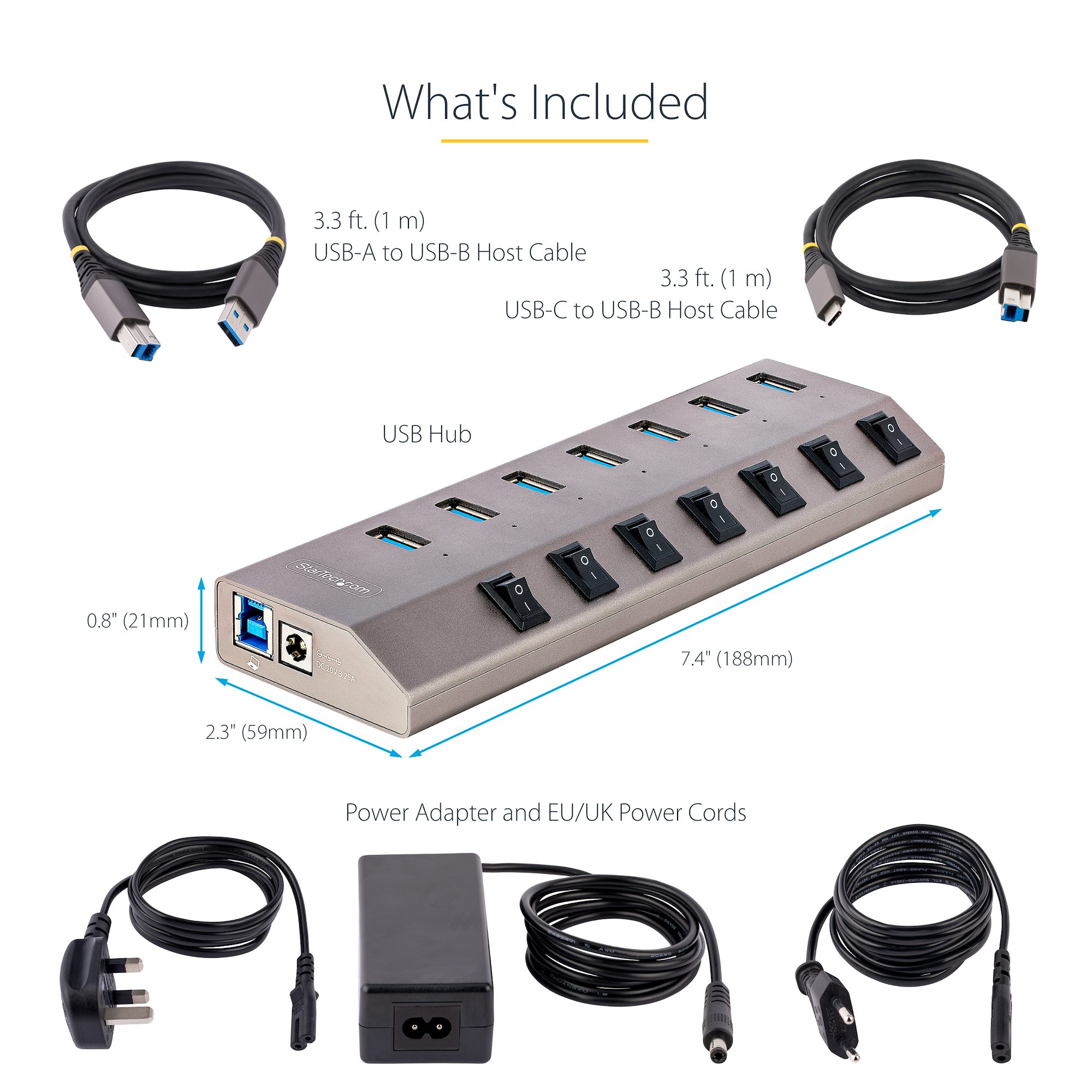 7 Ports Hub USB Alimenté, HOPDAY Hub USB 3.0 avec commutateurs individuels  LED avec Adaptateur d'alimentation Câble Long de 1m pour MacBook, Surface