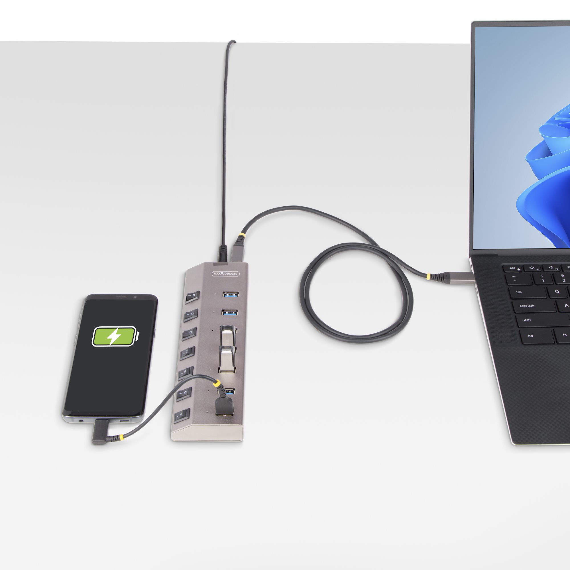 Retoo USB Hub 3.0 – 7 Ports Mit Separaten Schaltern, Bis 5 Gbit/s, Inkl. Netzteilanschluss, Für Laptop & PC