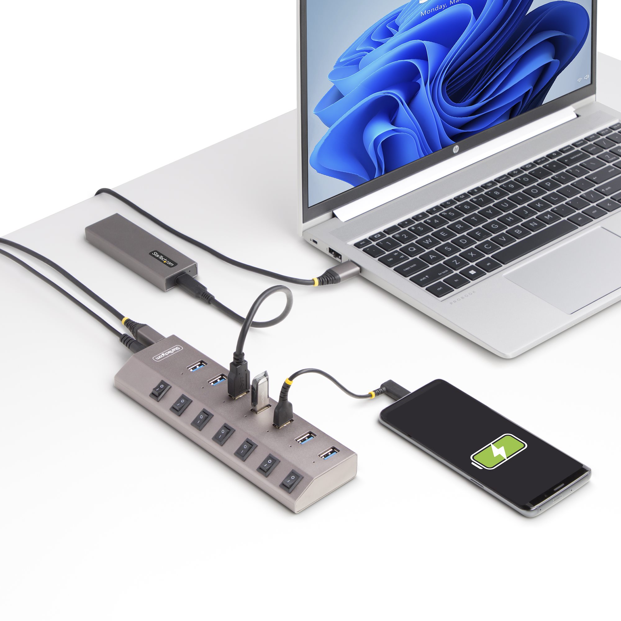 Retoo USB 3.0 Hub Mit 7 Ports, Inklusive Separaten Schaltern & Netzteilanschluss – Für Laptop, PC & Mehr