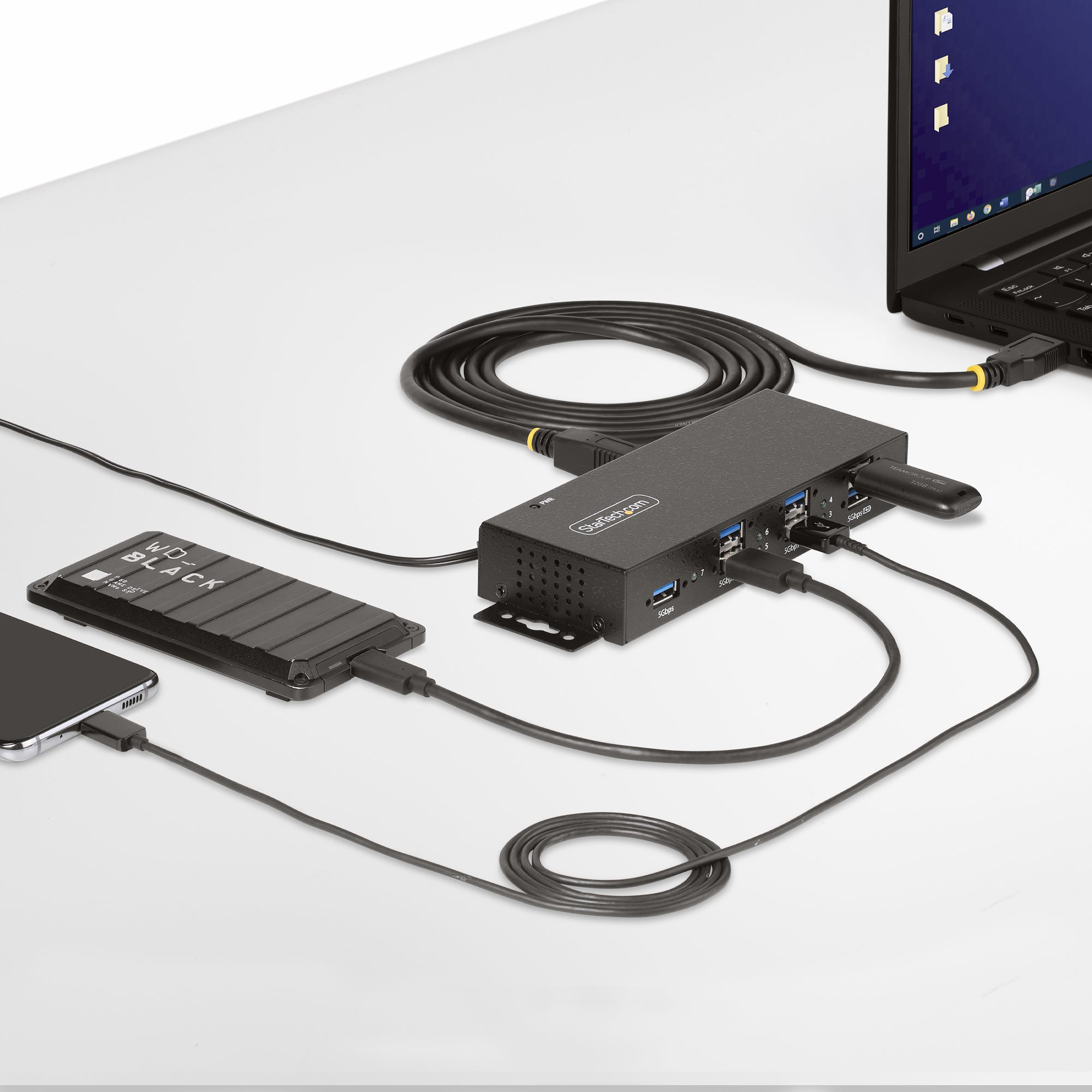 最大7台のUSB Type-Aデバイスを接続・管理できる産業/工業用USBハブ