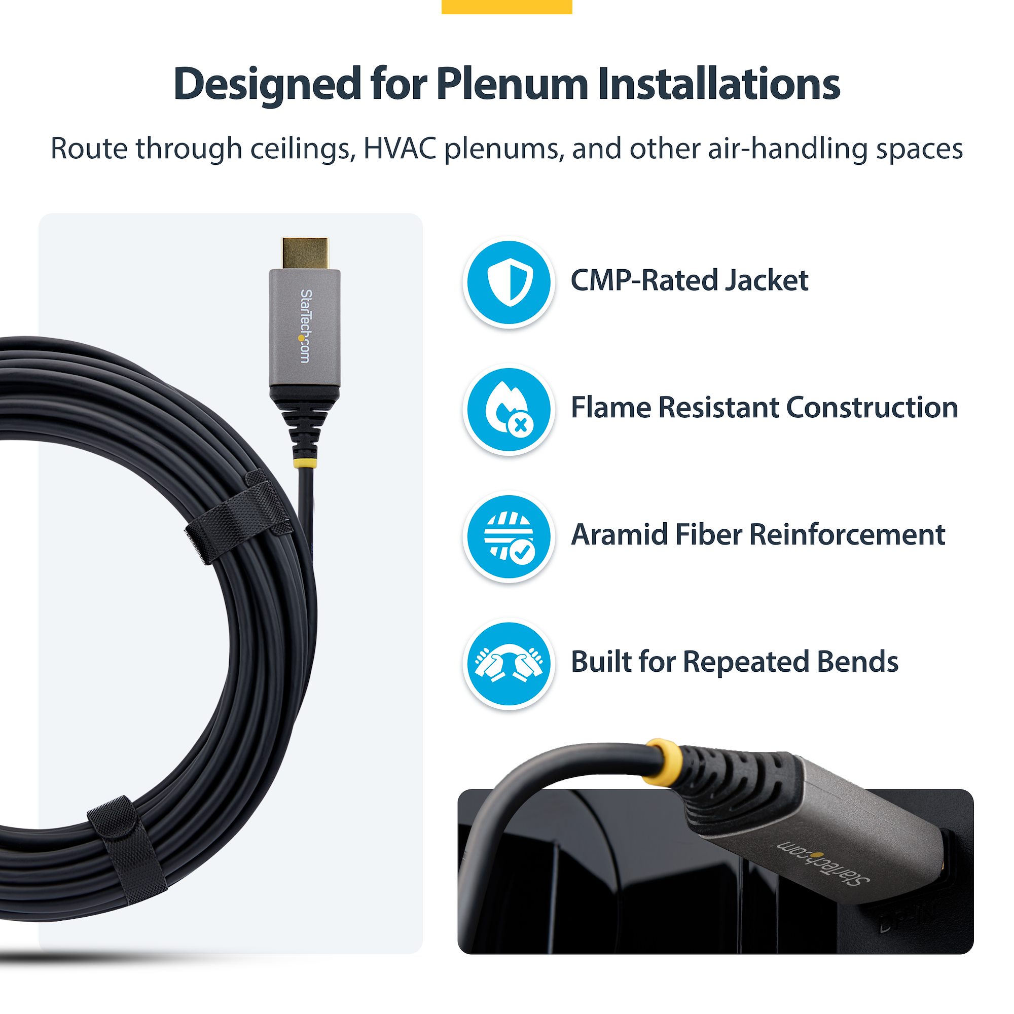 Reliably connect high-bandwidth HDMI 2.1 devices through plenum spaces