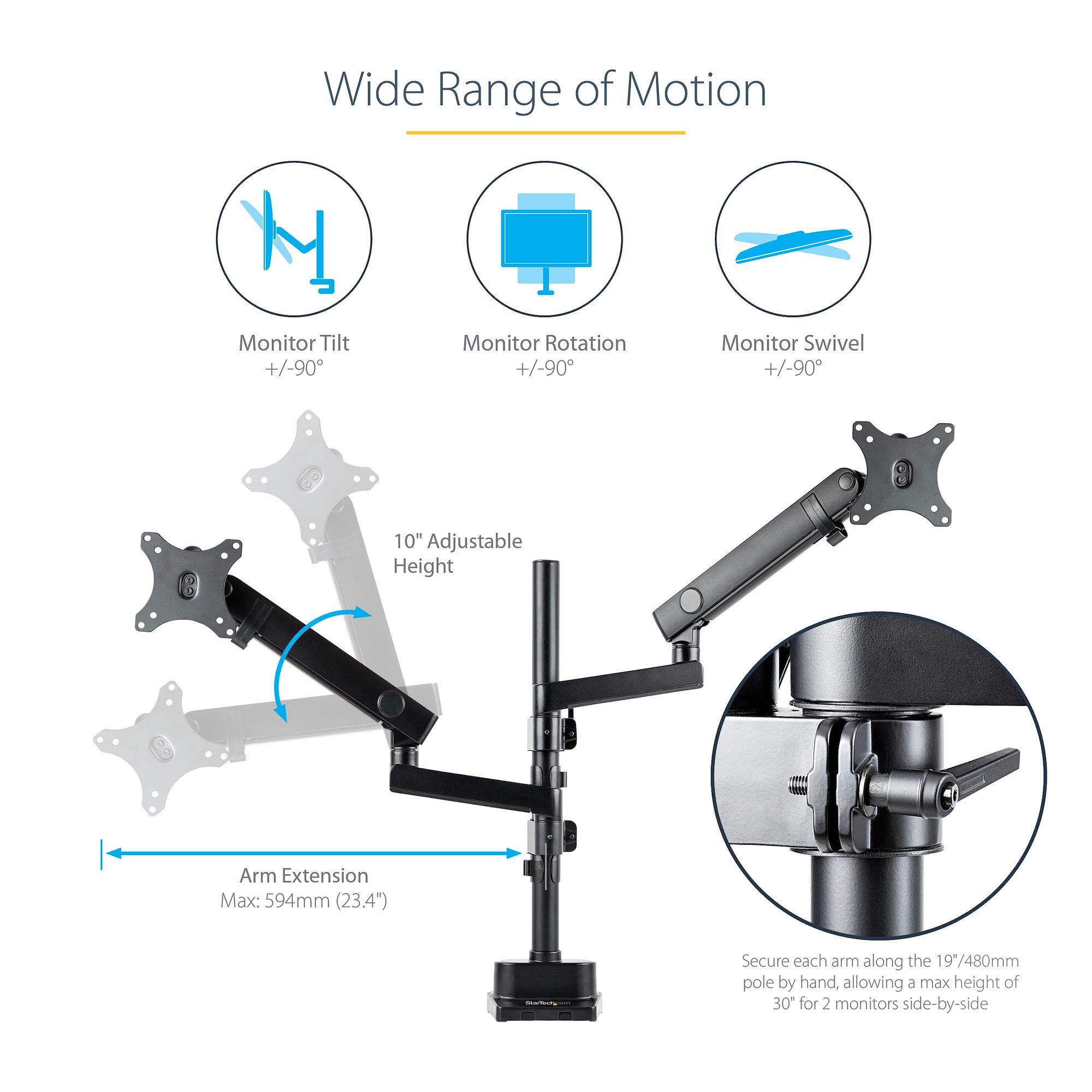 Shop  StarTech.com Desk Mount Dual Monitor Arm - Dual Articulating Monitor  Arm - Height Adjustable Mount - For Monitors up to 24 (29.9lb/13.6kg)