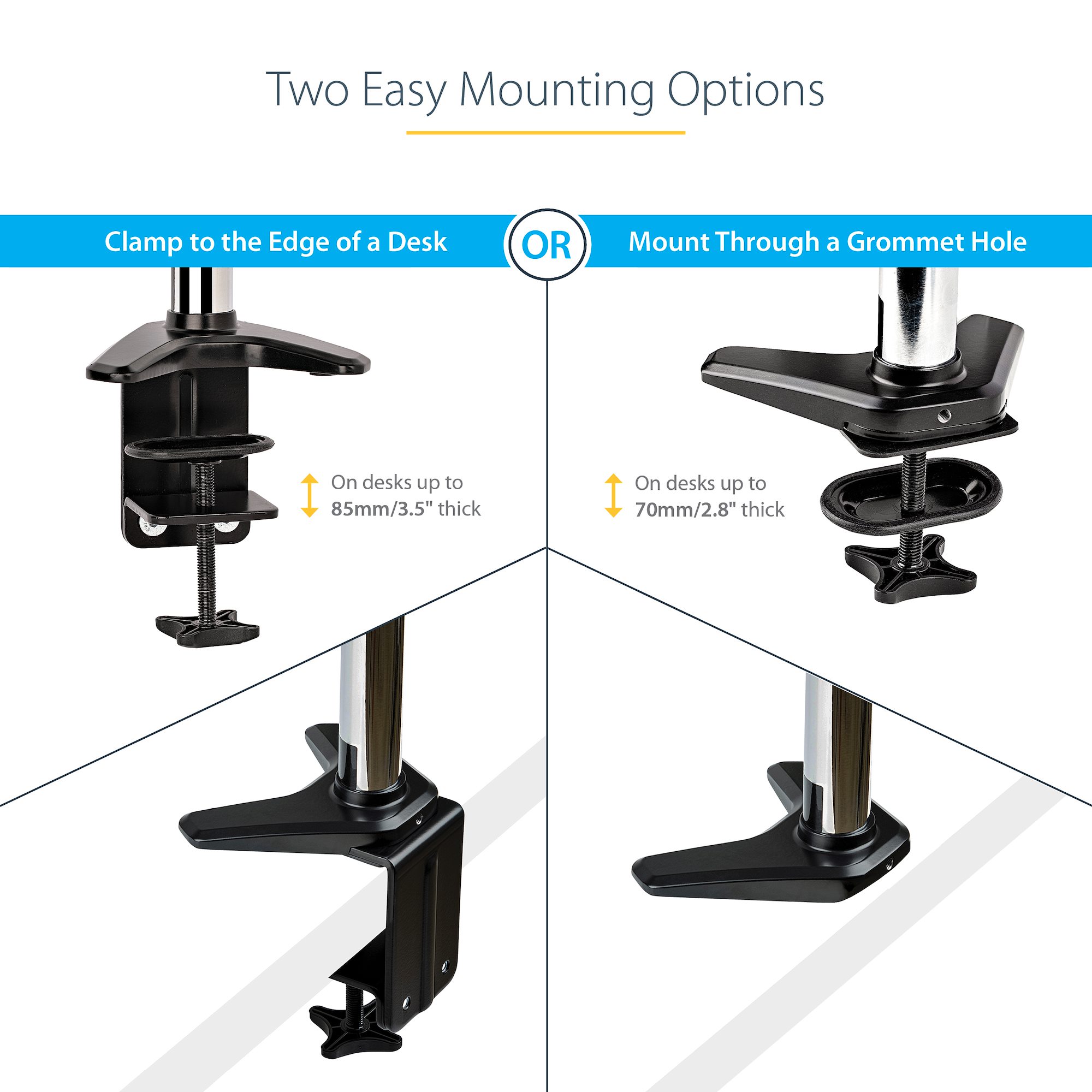 Monitorarm für Einzel VESA-Bildschirm bis 32 oder 49 Ultrawide (8kg) -  Vollbeweglich, Gelenkig und Höhenverstellbar - Tischklemme oder