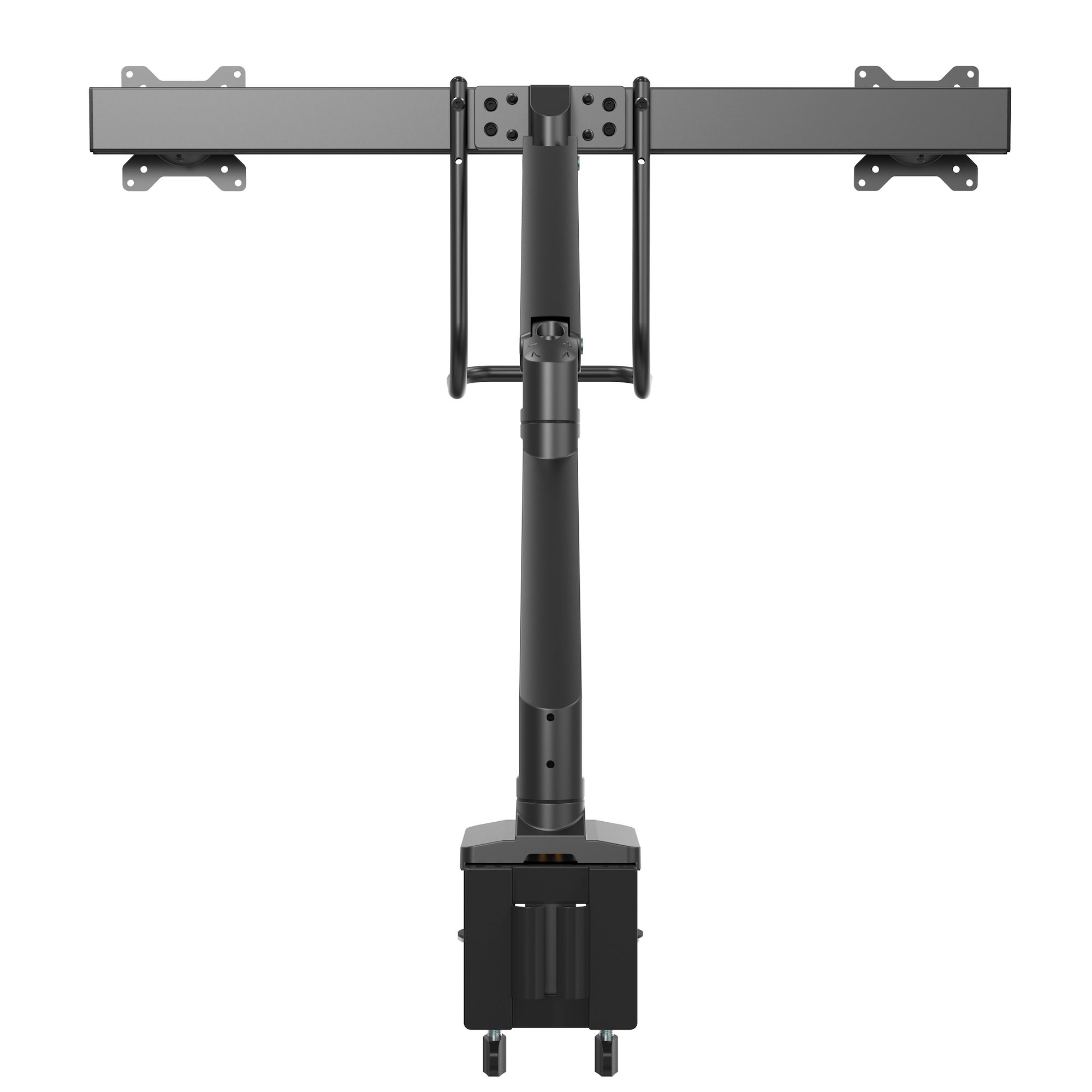 Desk Mount Dual Monitor Arm 32in -Handle - Monitor Mounts