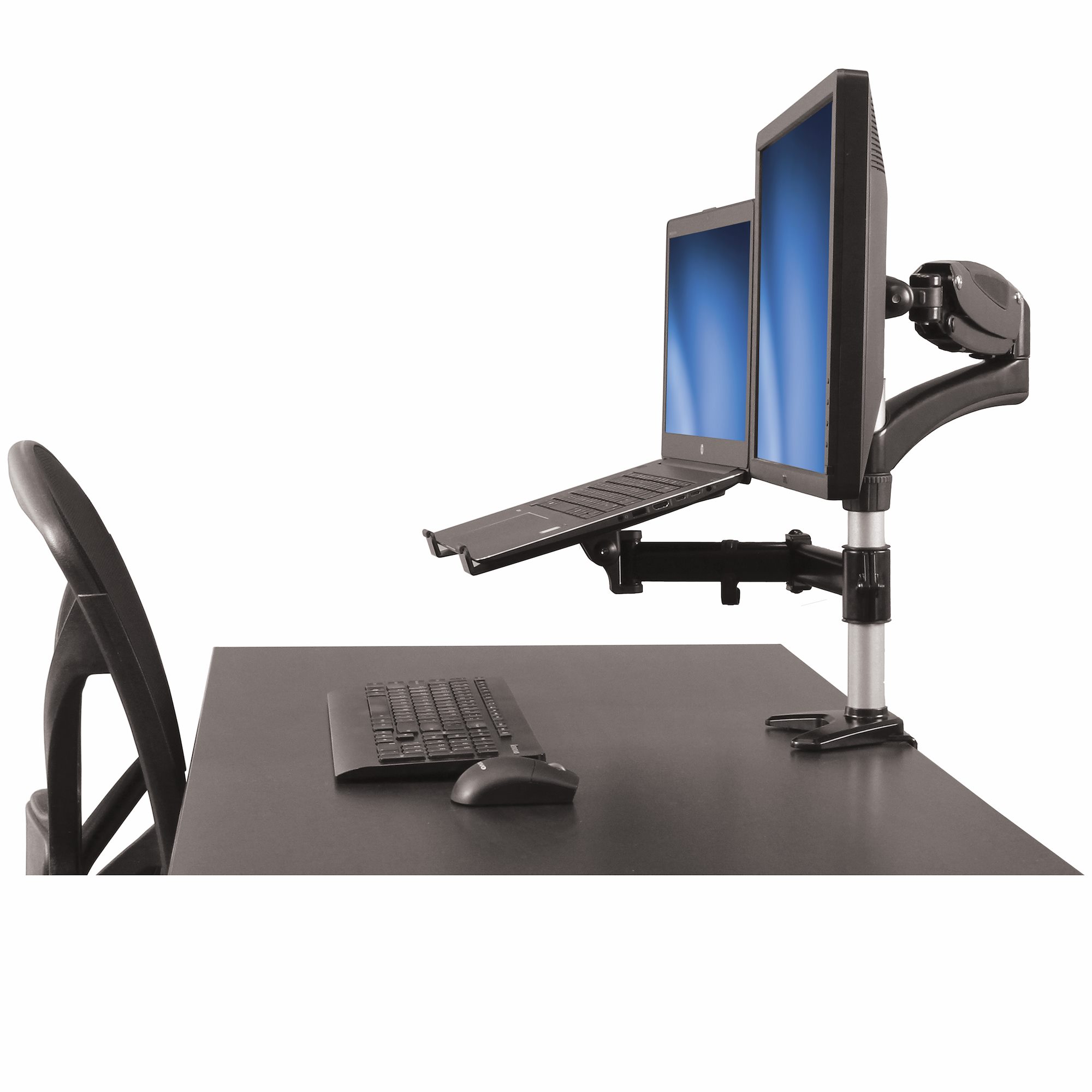 FULL MOTION DUAL ARM LCD MONITOR DESK MOUNT BRACKET ARTICULATING UP DOWN IN OUT 