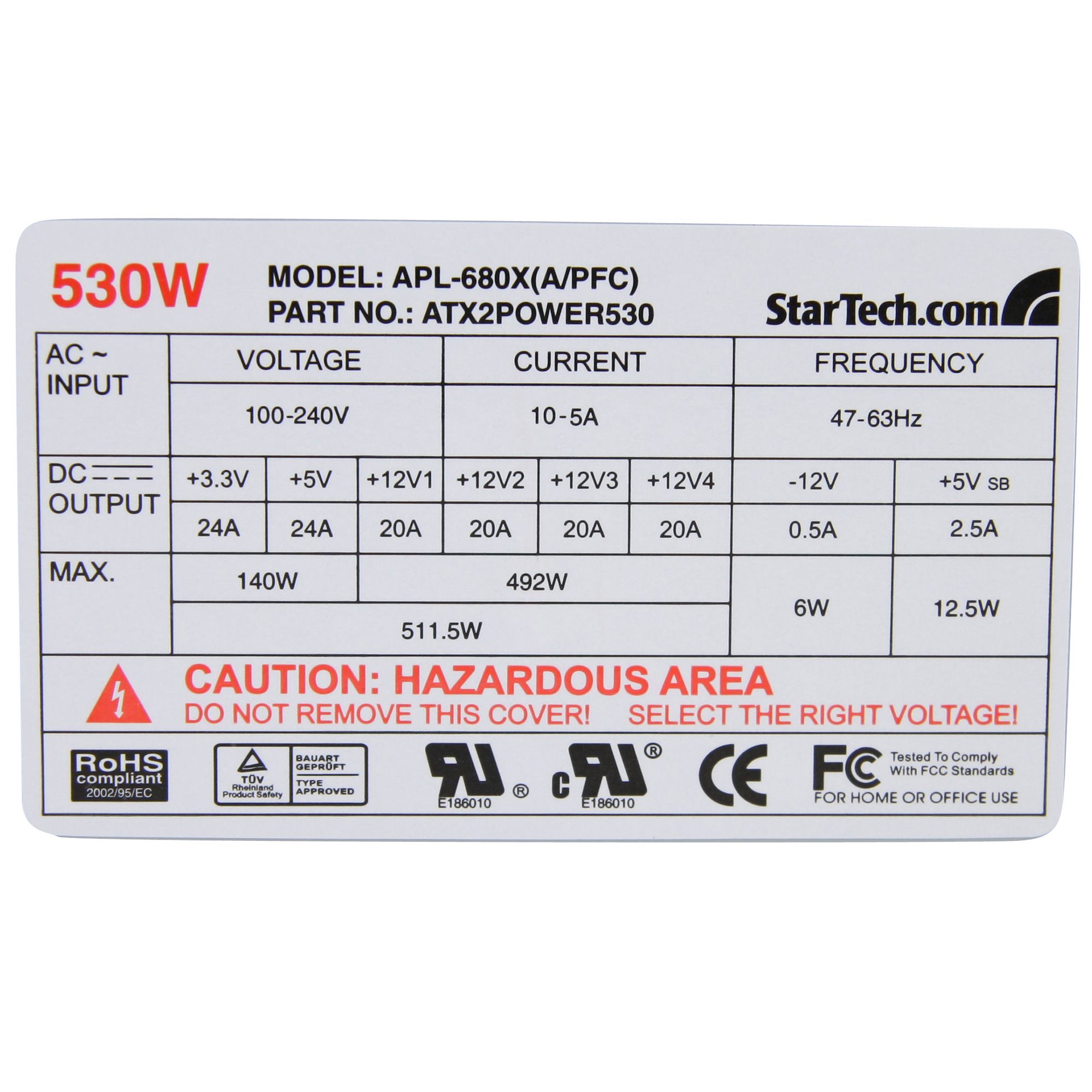 530W ATX12 80 Plus Computer Power Supply ATX Power Supplies Canada