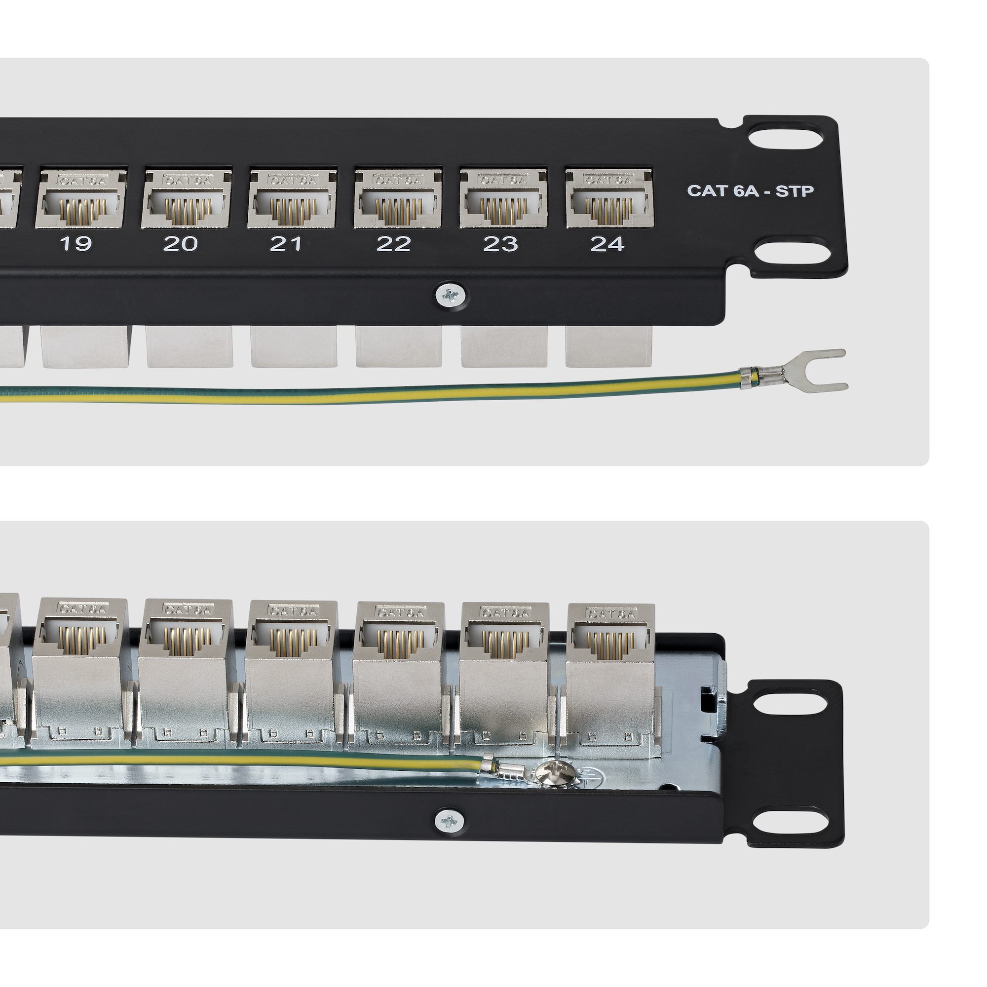 Cat6a 24ポート対応。 RJ45カプラー搭載 シールド付き 1Uフィード