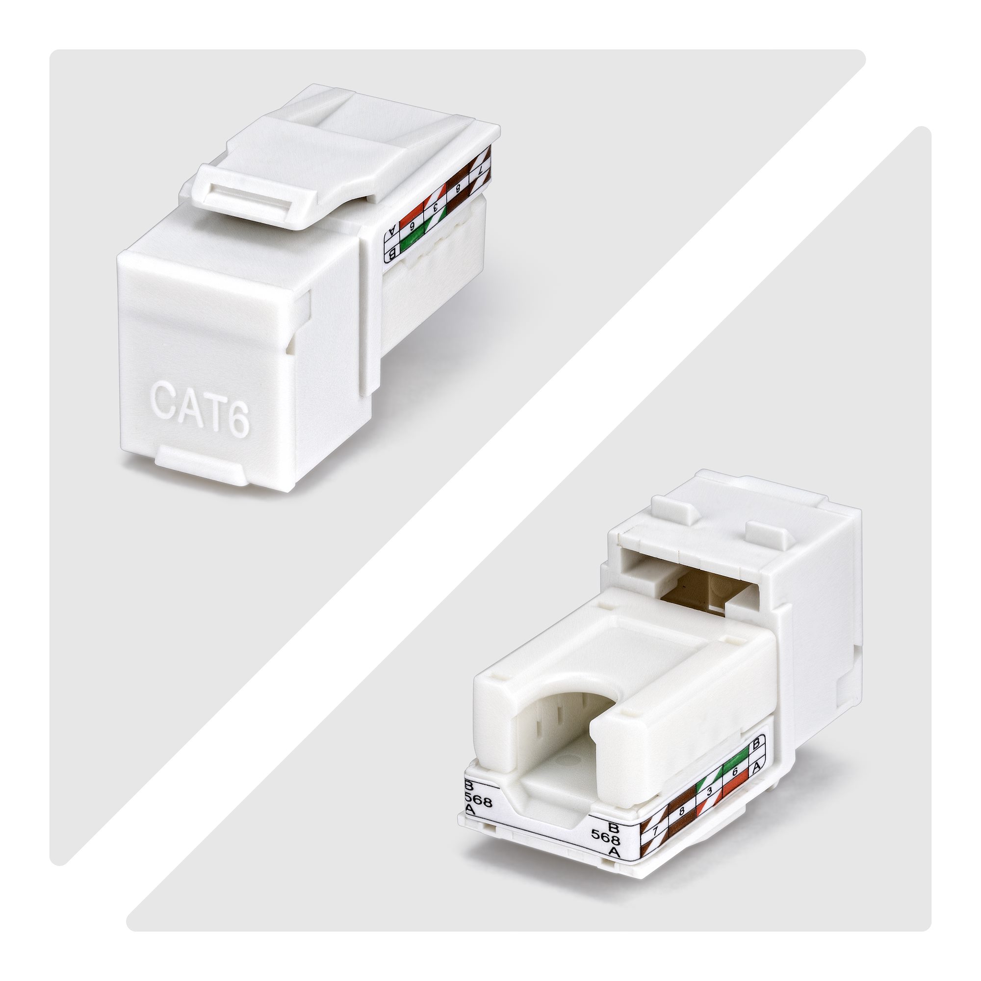 ▲専用▲ 壁面プレートでのEthernetケーブル終端に最適な、90度設計のCat6対応