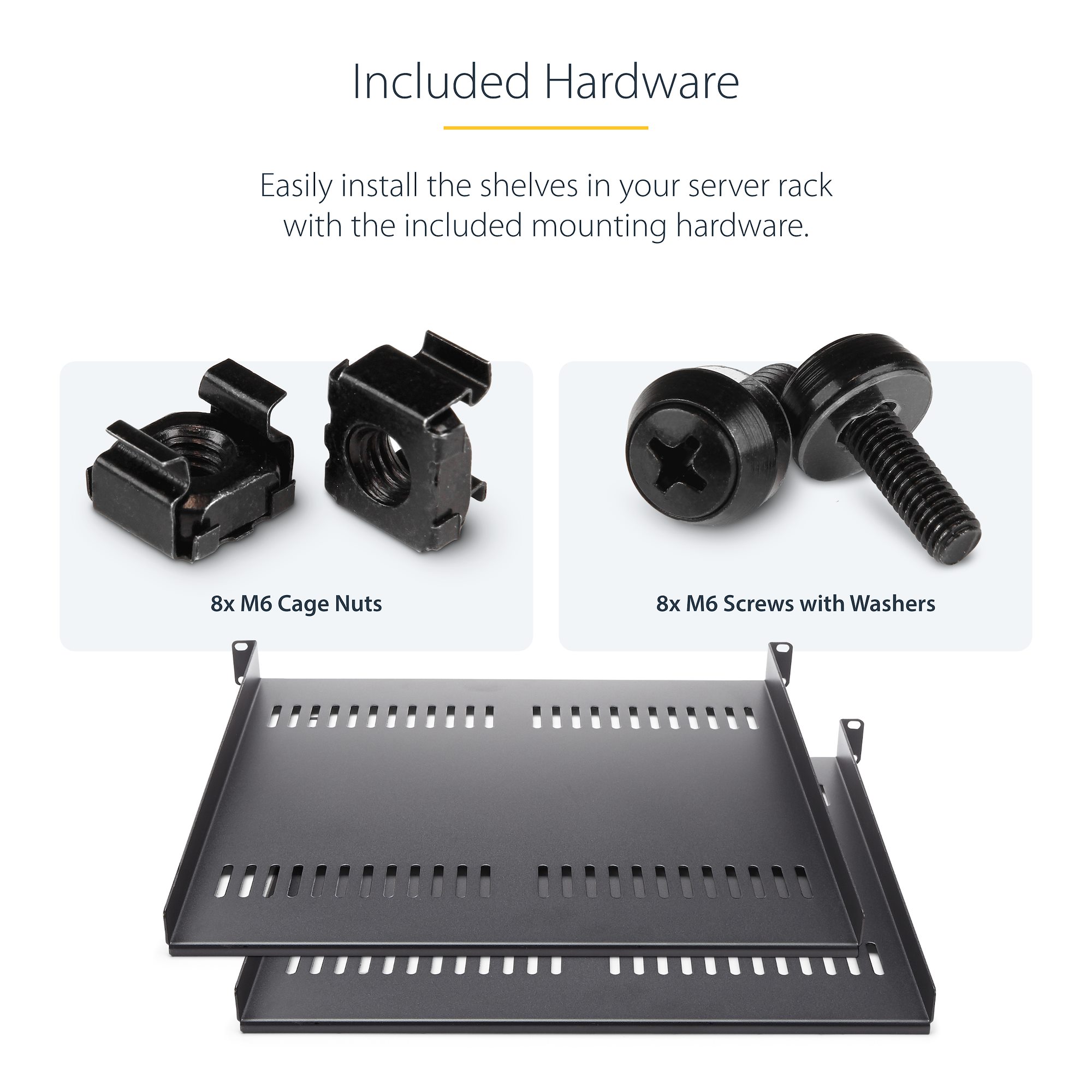 2-Pack 1U Server Rack Shelves - Vented Cantilever Shelves 16" Deep, 44lb Capacity