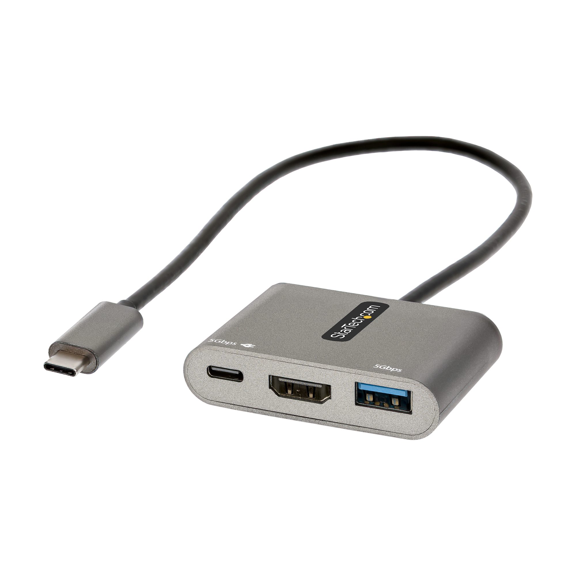 マルチポートアダプター／USB-C接続／シングルモニター／4K30Hz HDMI／100W USB PDパススルー／1x Type-A + 1x  Type-C／34cm 一体型ケーブル／各種OS対応／グレー／Type C ドッキングステーション／多機能 ハブ