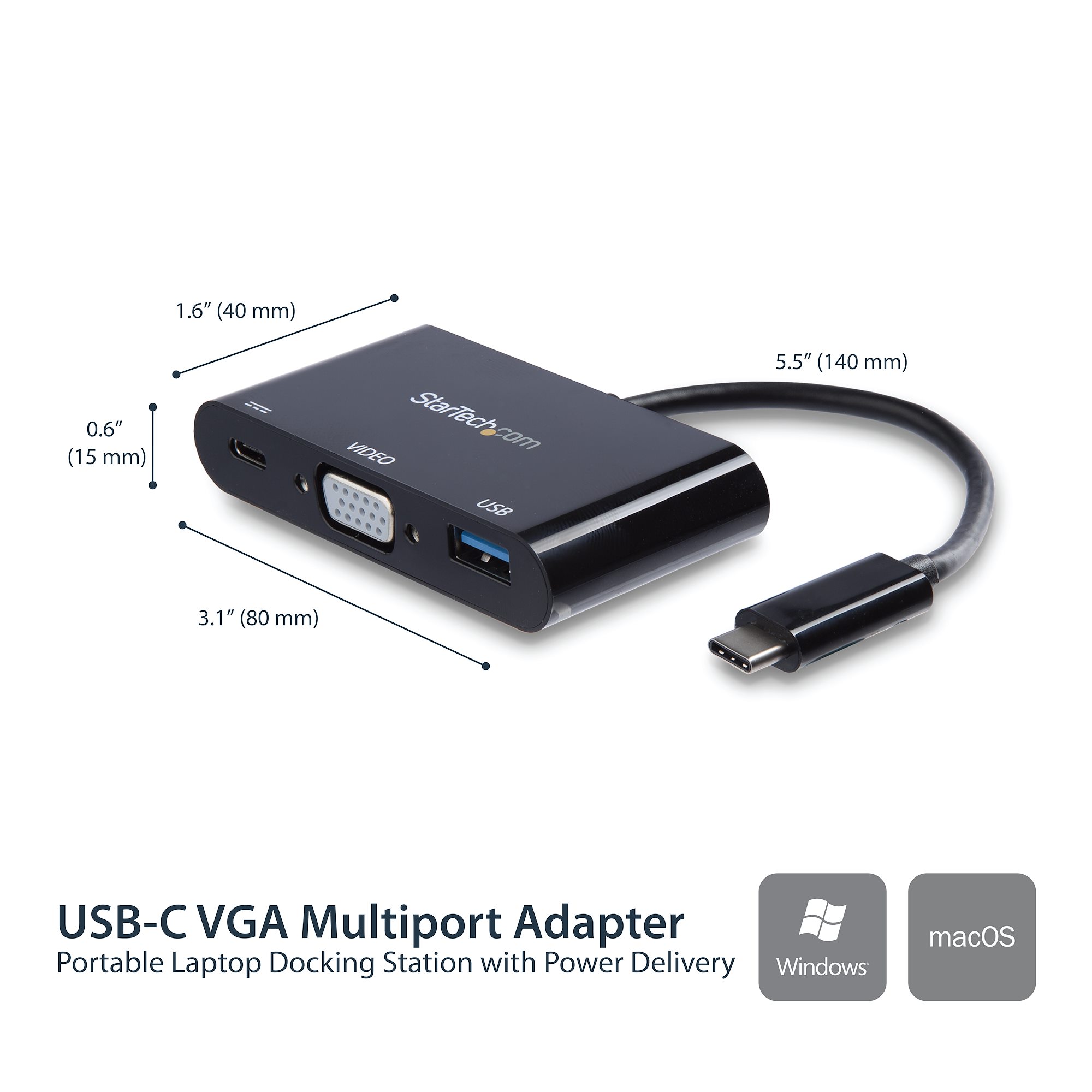 StarTech.fr Adaptateur USB C vers VGA - Dongle Adaptateur USB-C 1080p vers  VGA - Convertisseur USB-C (DP Alt Mode) vers Écrans/Affichages VGA - Comp.  Thunderbolt 3 - Câble Intégré 30cm