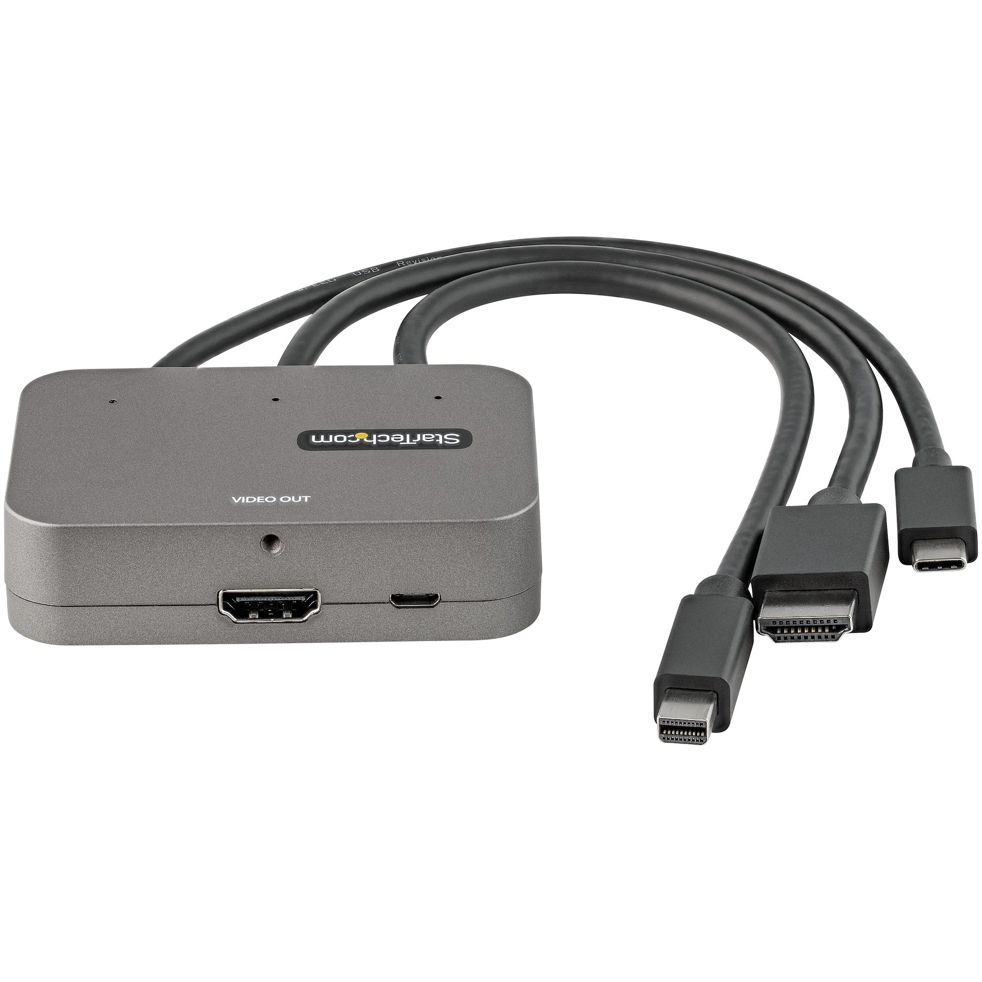 USB-C/Mini DisplayPort/HDMI - HDMI変換アダプター／3入力1出力/4K60Hz／Micro USB  電源ケーブル付属／Thunderbolt 3 対応／ブラック／3-in-1 USB C モニター 変換コネクター／ディスプレイ コンバーター