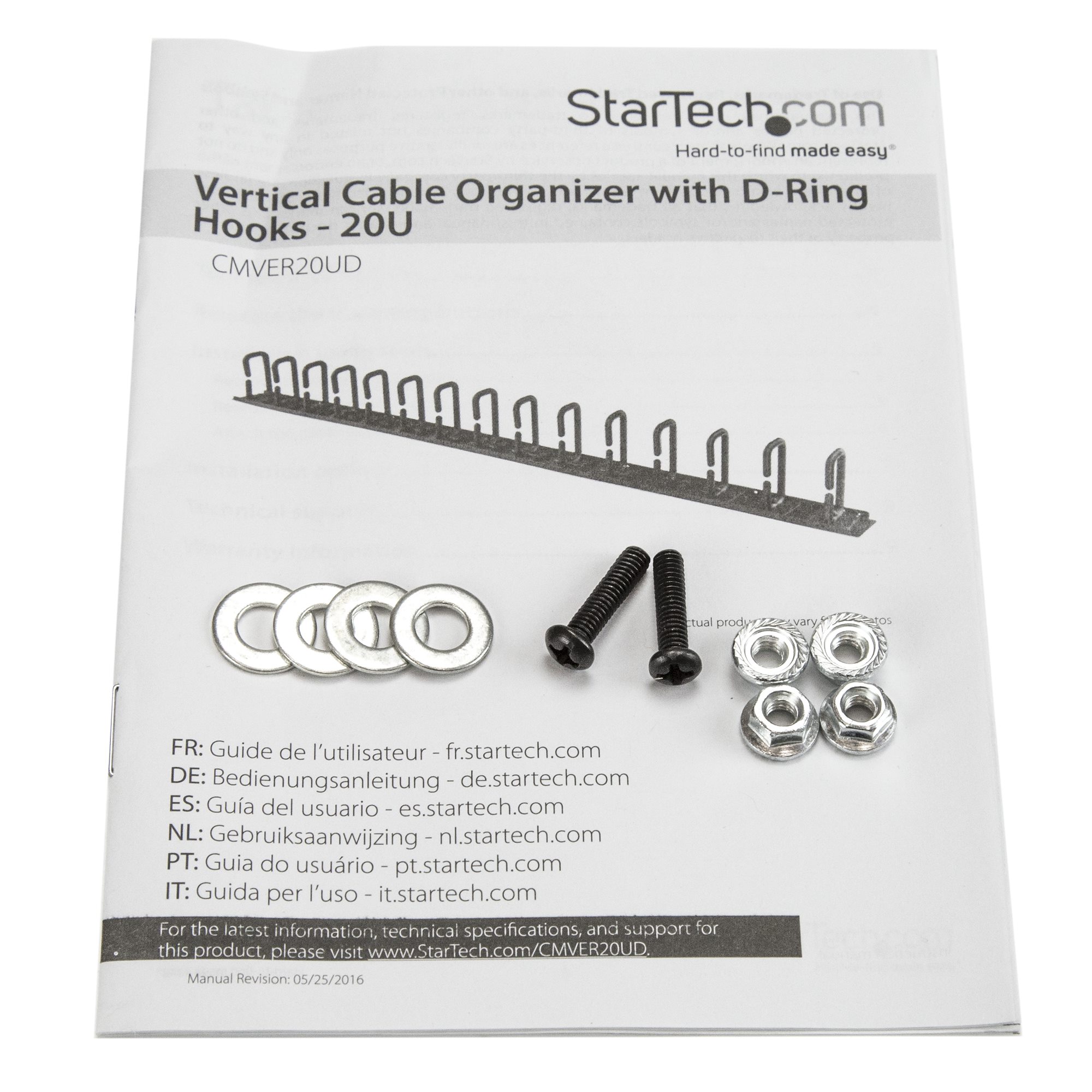 StarTech.com 19” Server Rack Cable Management Panel w/ D-Ring Hooks - 1U  Horizontal or Vertical Wire and Cord Manager - Metal (CABLMANAGER2), Black