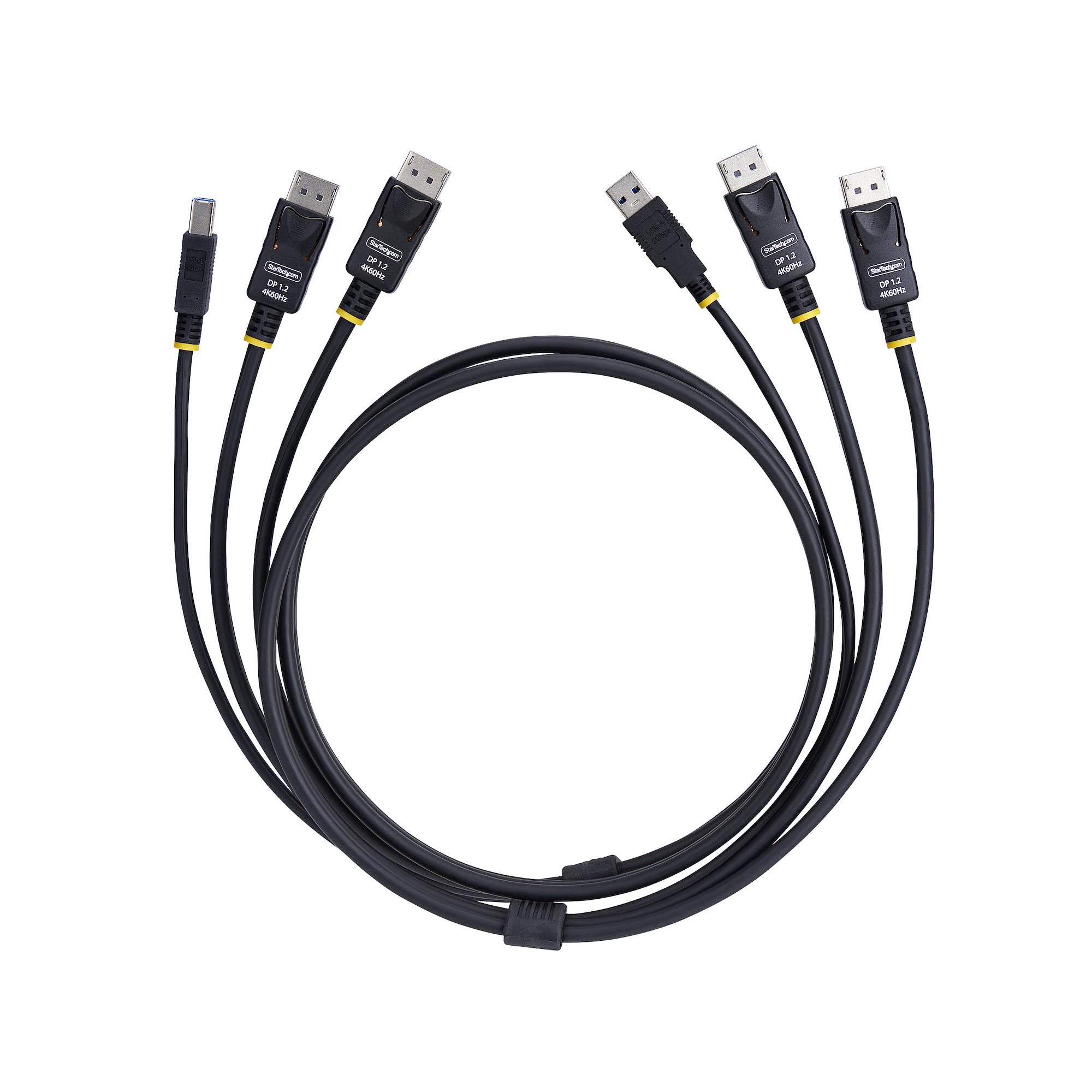 1.8m、2x DisplayPort 1.2 + USB Type-A & B。2台のDP 4K60Hzおよび1