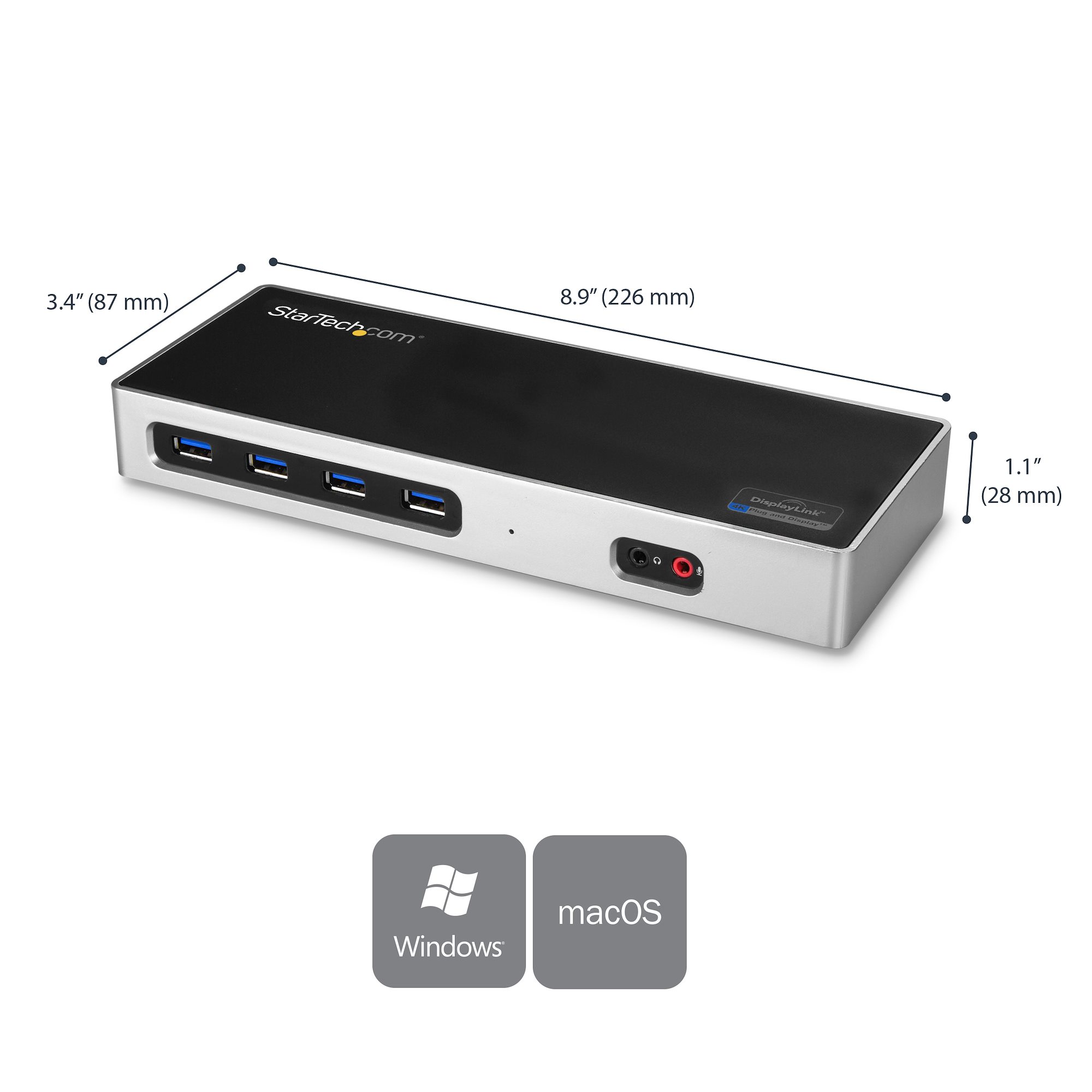 Replicador de Puertos USBC DisplayLink 4K StarTech.com Docking Station USB Tipo C para Portátiles de 2 Puertos DisplayPort o HDMI
