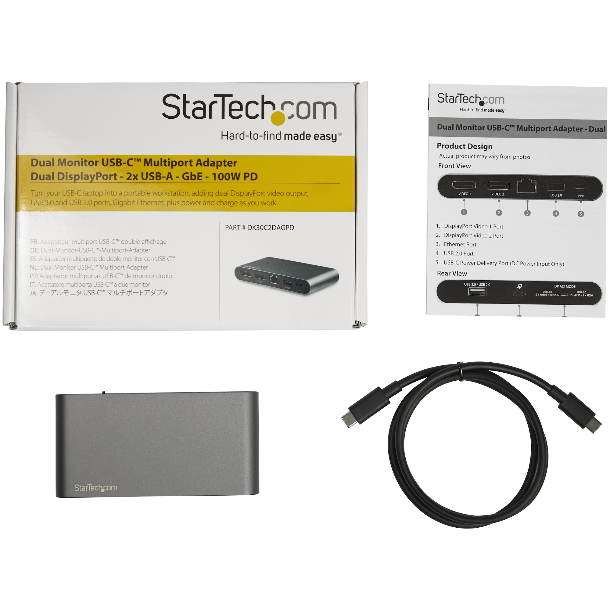 StarTech.com Adaptateur multiport USB-C vers 2xHDMI 4K 60 Hz, Hub 2x USB  3.1, SD et Power Delivery 100W - Station d'accueil PC portable - Garantie 3  ans LDLC
