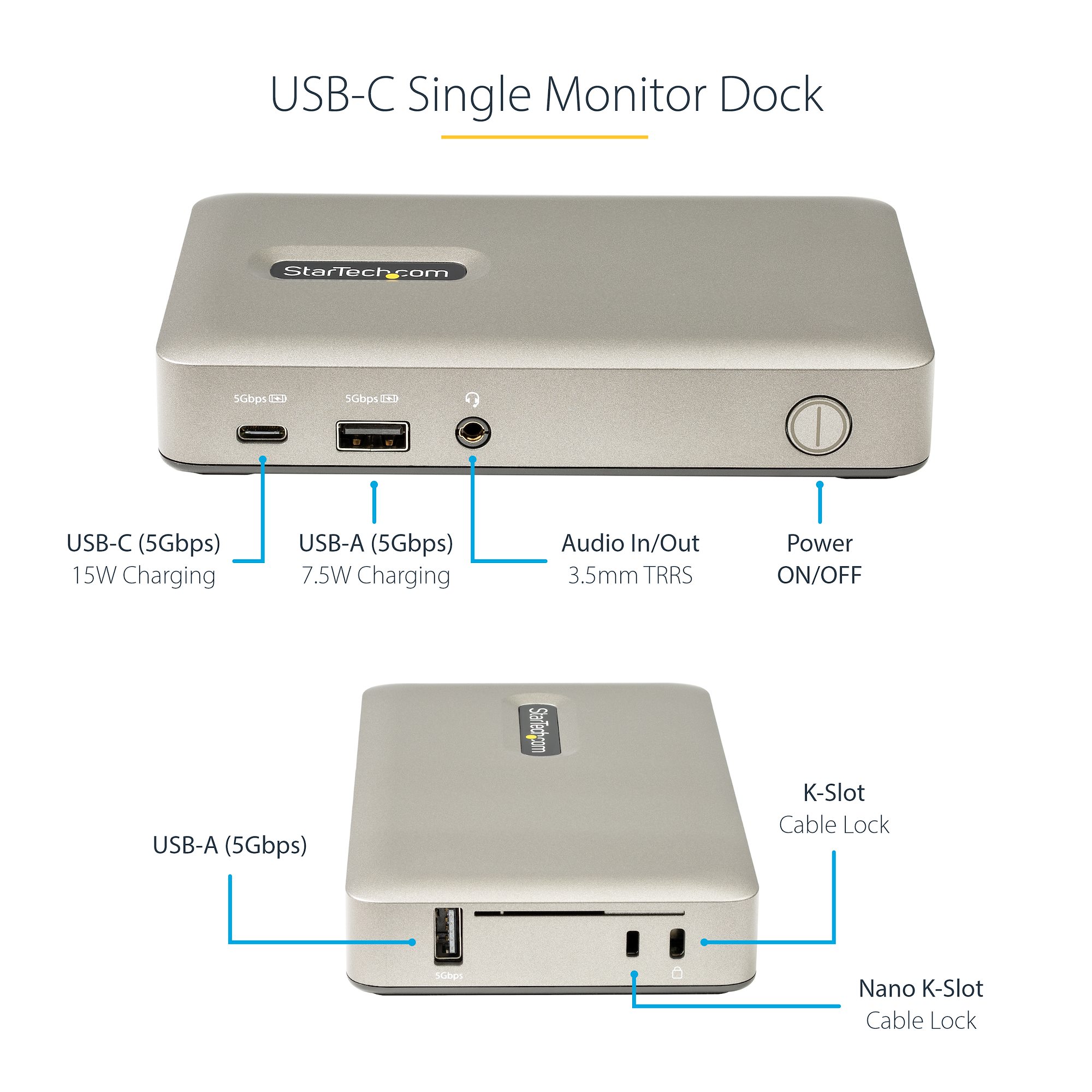 USB Type-C ドッキングステーション／DisplayPort 4K30HzまたはVGA対応／65W USB PD／4ポート USB 3.1  Gen1 ハブ／ギガビット有線LAN／コンパクトサイズ／USB-Cマルチポートハブ 変換アダプター
