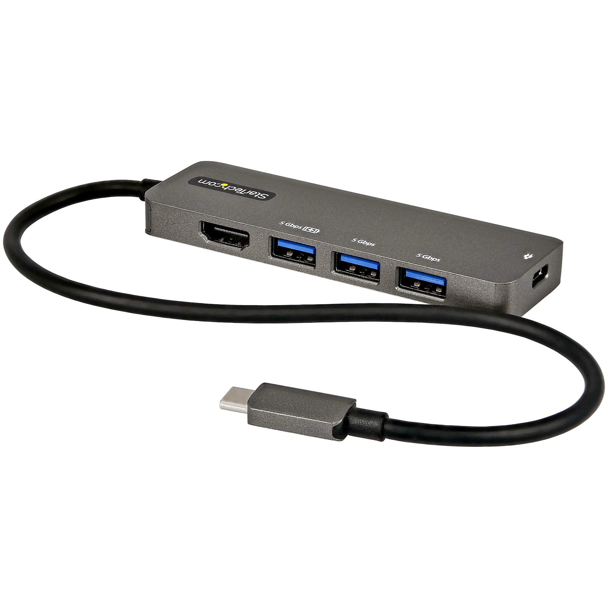 マルチポートアダプター／USB-C接続／シングルモニター／4K60Hz HDMI 2.0b／HDR10／100W USB PDパススルー／3x  USB-A + 1x USB-C／30cm 一体型ケーブル／各種OS対応／スペースグレー／Type C ドッキングステーション／多機能 ハブ