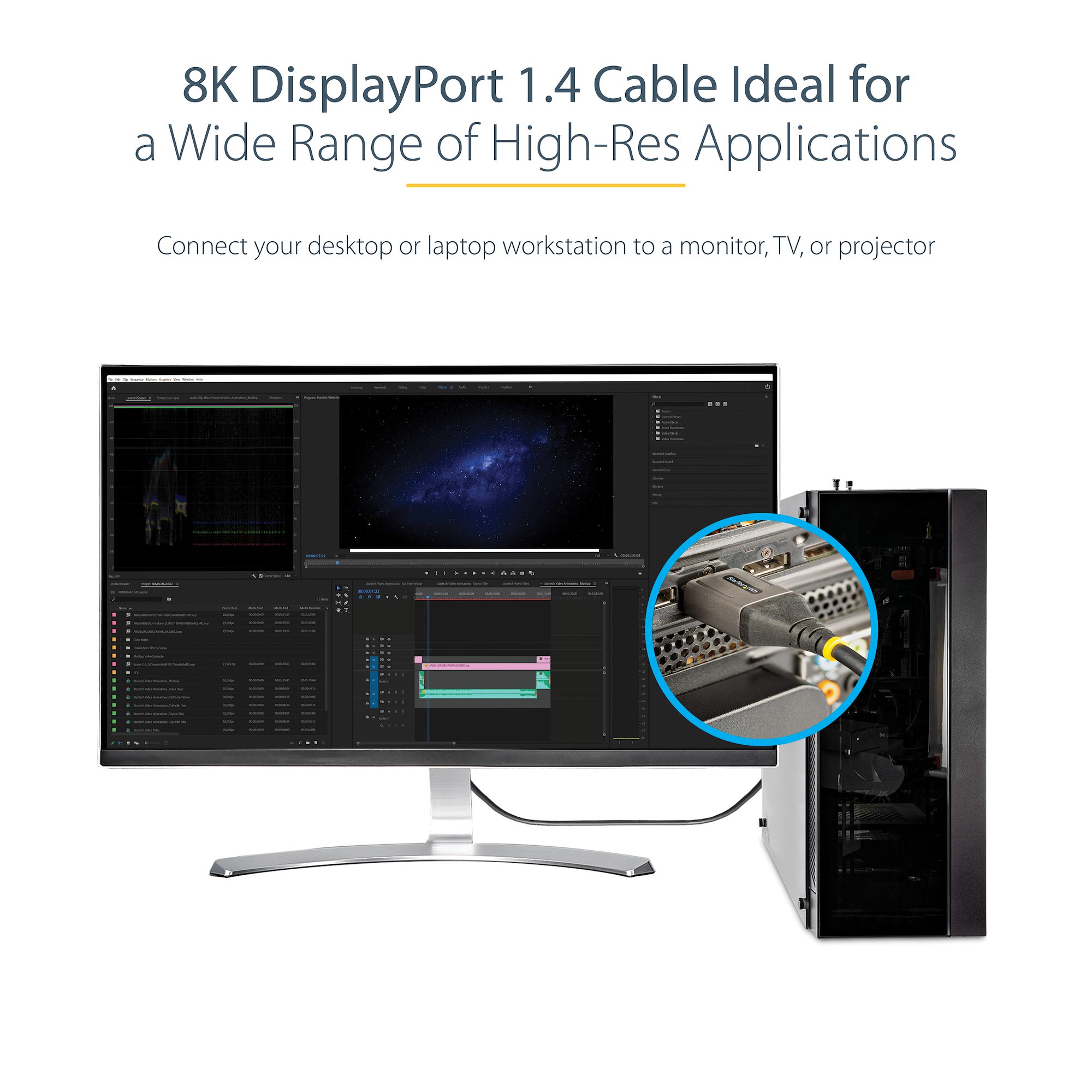 3ft (1m) VESA Certified DisplayPort 1.4 Cable - 8K 60Hz HDR10 - Ultra HD 4K  120Hz Video - DP 1.4 Cable / Cord - For Monitors/Displays - DisplayPort to
