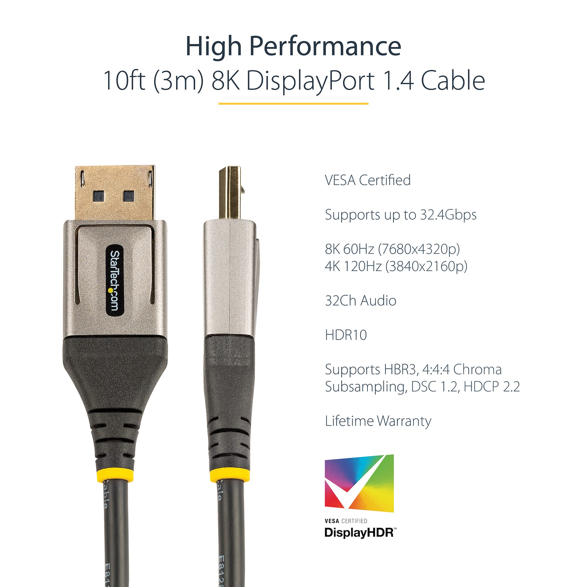 StarTech.com 2m VESA Certified DisplayPort 1.4 Cable - 8K 60Hz HBR3 HDR -  6ft Super UHD DisplayPort to DisplayPort Monitor Cord - Ultra HD 4K 120Hz  DP 1.4 Slim Video Cable M/M