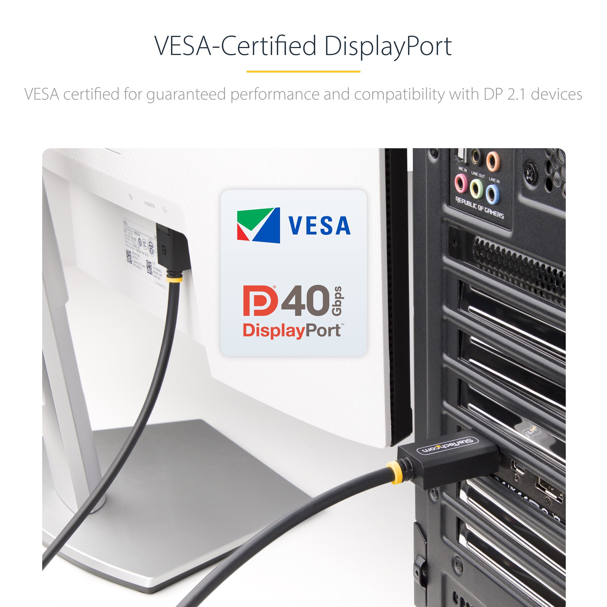 DisplayPort 2.1ケーブル／2m／8K60Hz 4K144Hz／40Gbps／VESA