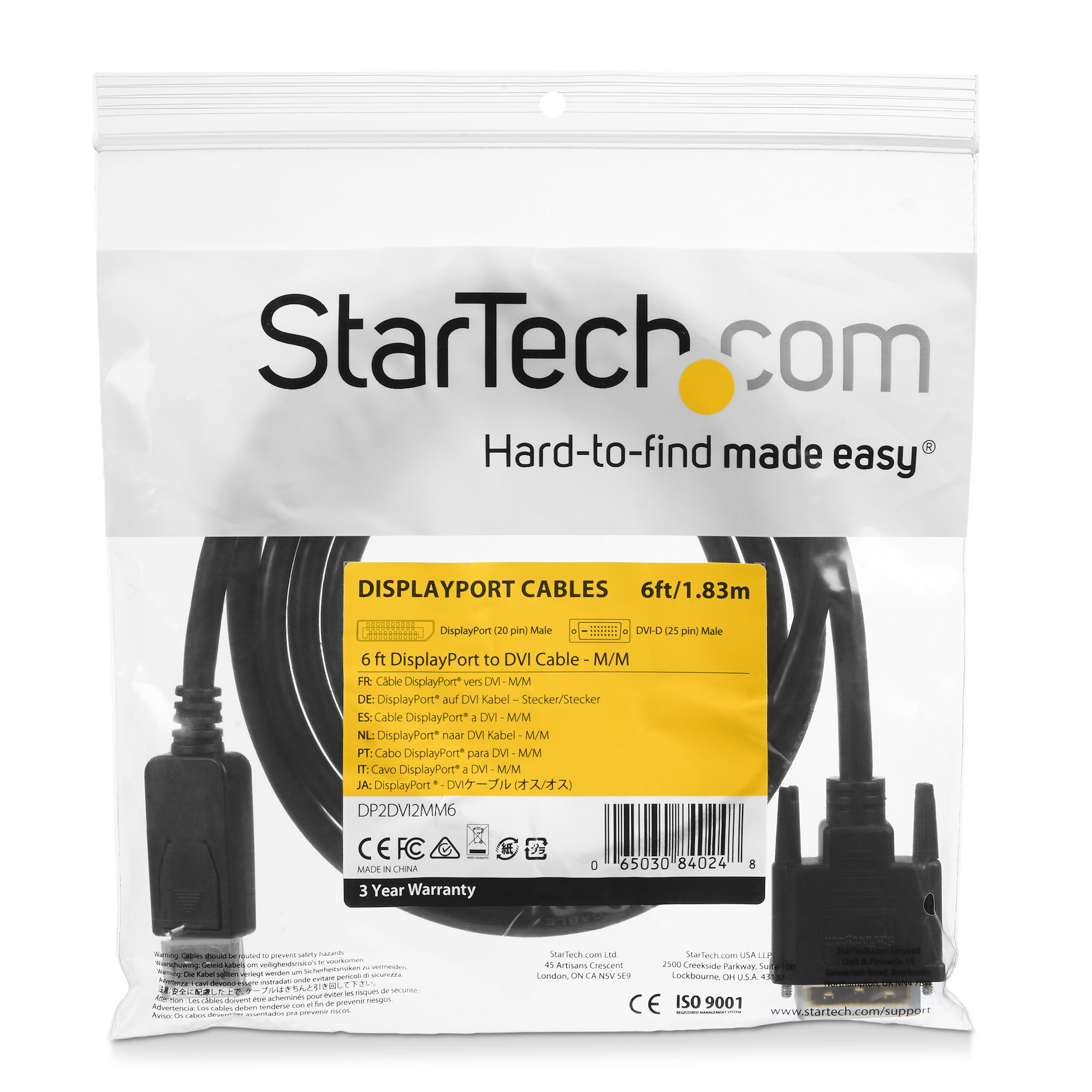 StarTech.com Mini DisplayPort 1.8m DVI変換ケーブル - オス DP DVI-D
