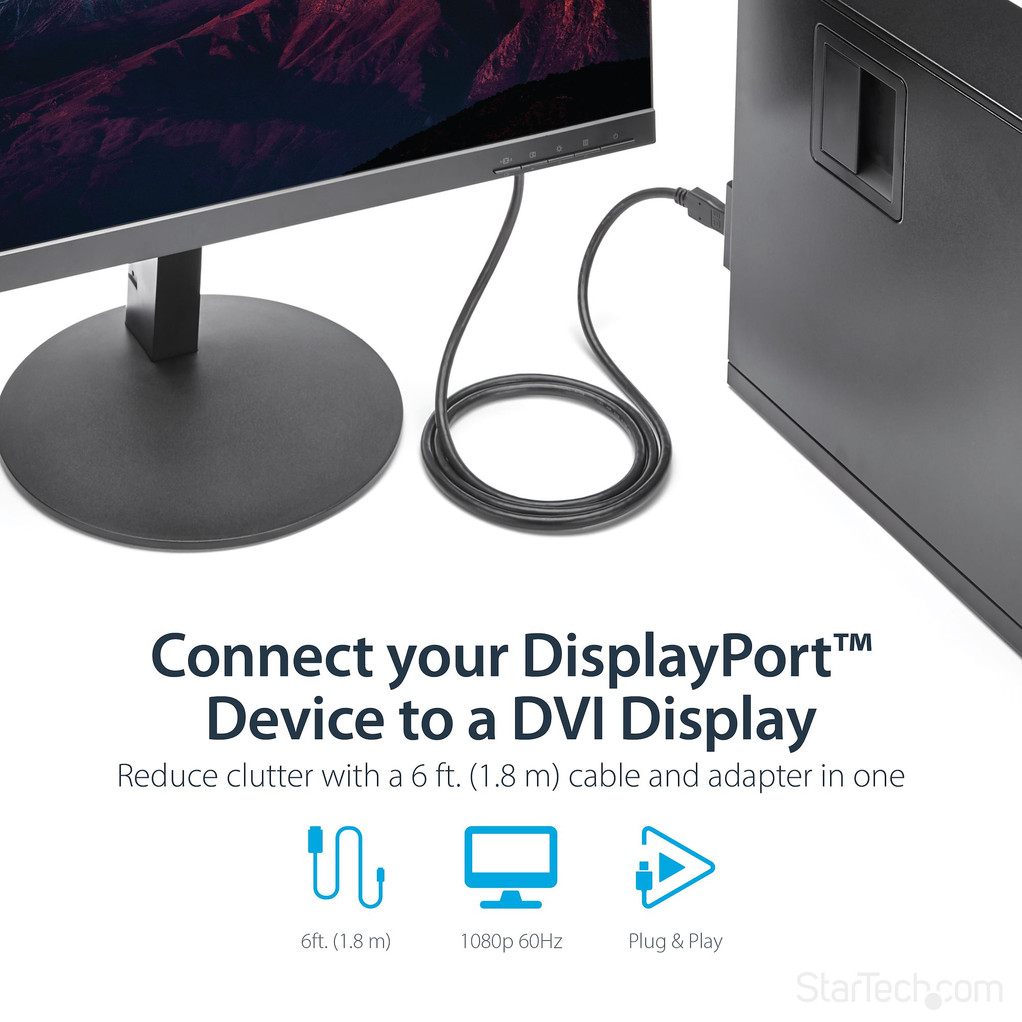 Mygatti Displayport naar DVI Kabel 1.5m,4K@30Hz/1080p@60Hz Single-link Adapterkabel, DP Stekker naar DVI Stekker Monitorkabel, voor Beeldscherm, Laptop, PC, Projector, TV enz. met 5 kabelbinders