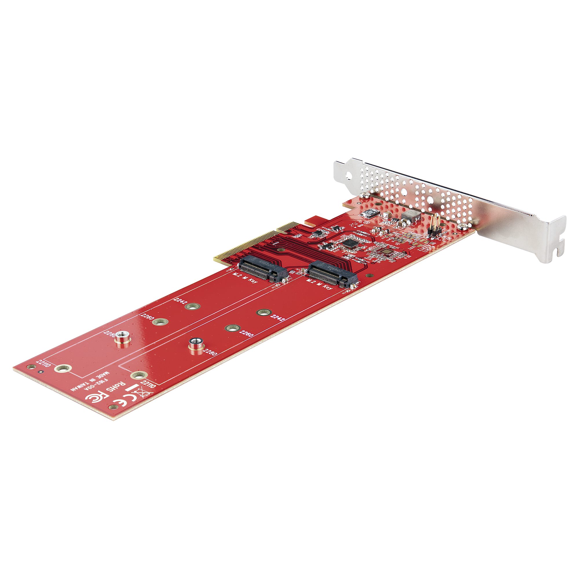 Dual M.2 PCIe SSD Adapter Card, PCIe x8 / x16 to Dual NVMe or AHCI M.2  SSDs, PCI Express 4.0, 7.8GBps/Drive, Bifurcation Required - Windows/Linux 