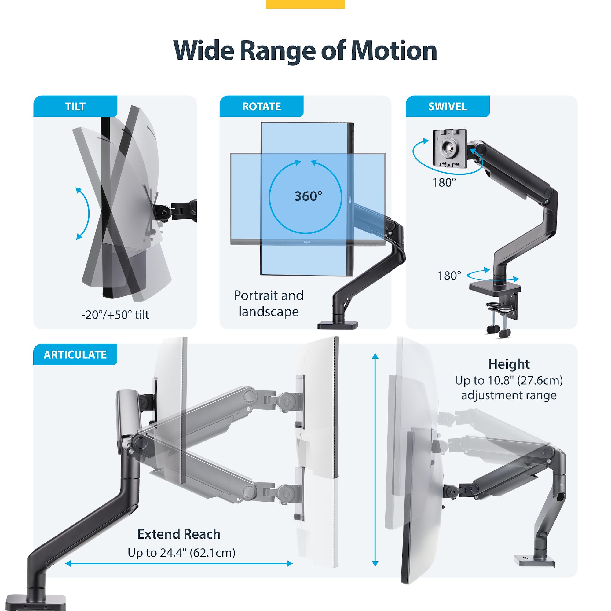 モニターアーム／クランプ ・グロメット固定式／1画面／最大49インチ